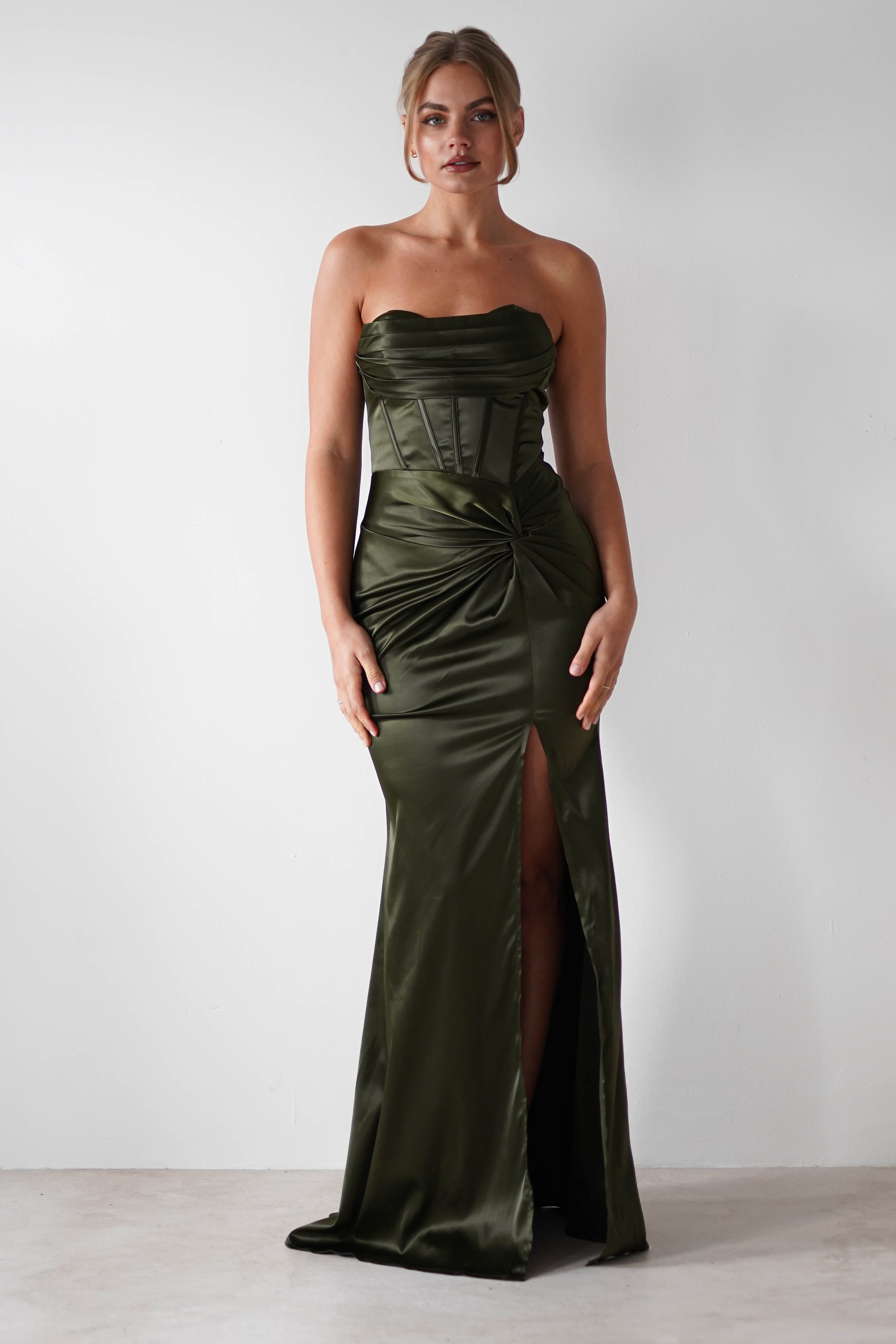 Clydee Soft Corset Maxi Gown | Olive | Debs & Prom | Formal Gown | Oh Hello Clothing
