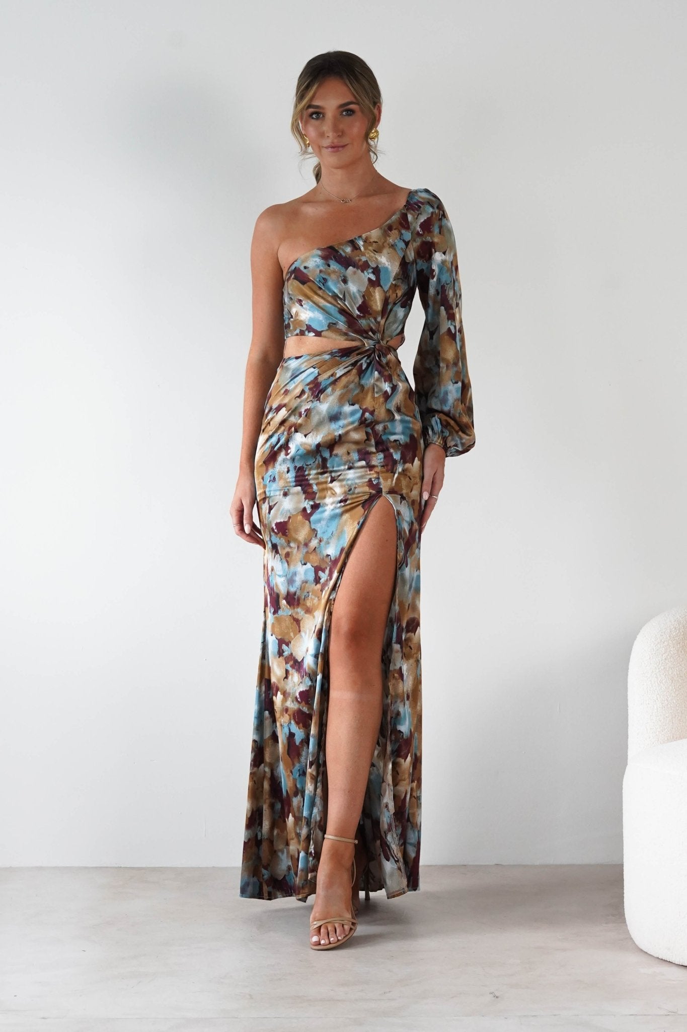 Corina One Sleeve Maxi Dress Mixed Print | Wedding Guest Dress | One Shoulder | Maxi | Oh Hello Clothing