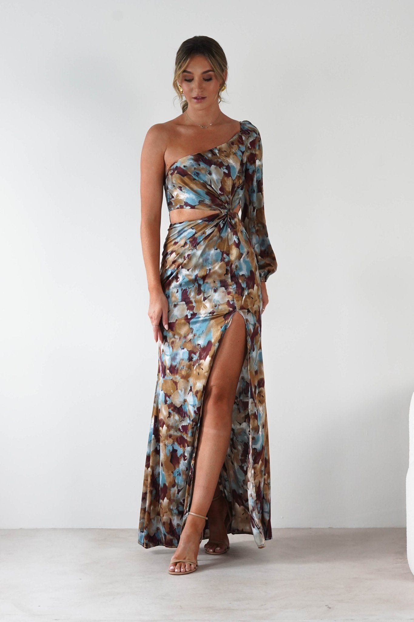 Corina One Sleeve Maxi Dress Mixed Print | Wedding Guest Dress | One Shoulder | Maxi | Oh Hello Clothing