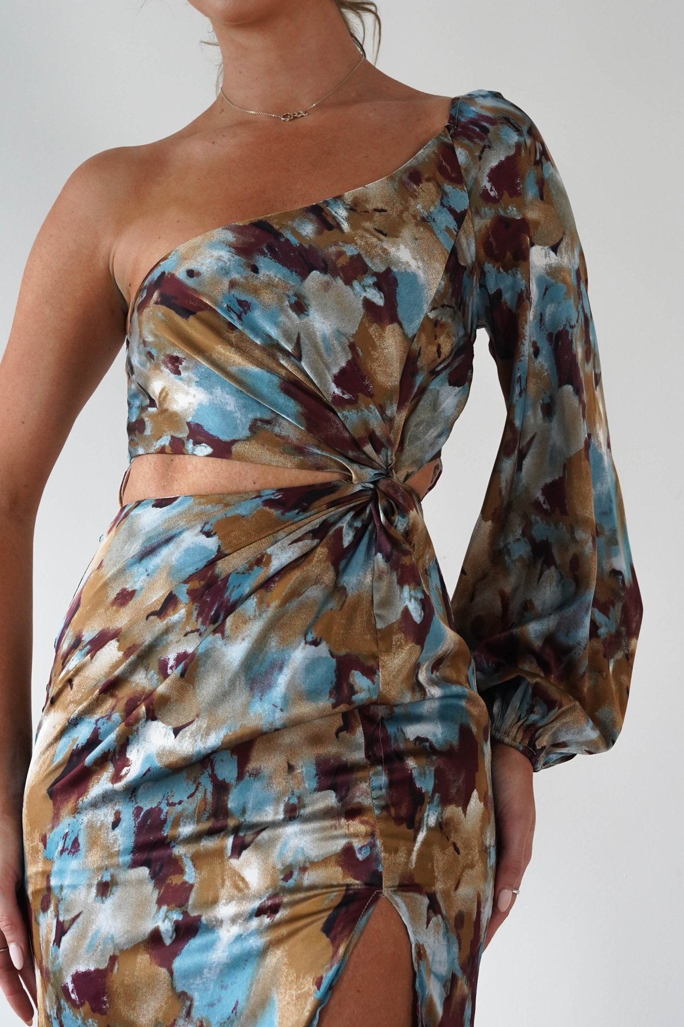 Corina One Sleeve Maxi Dress Mixed Print | Wedding Guest Dress | One Shoulder | Maxi | Oh Hello Clothing
