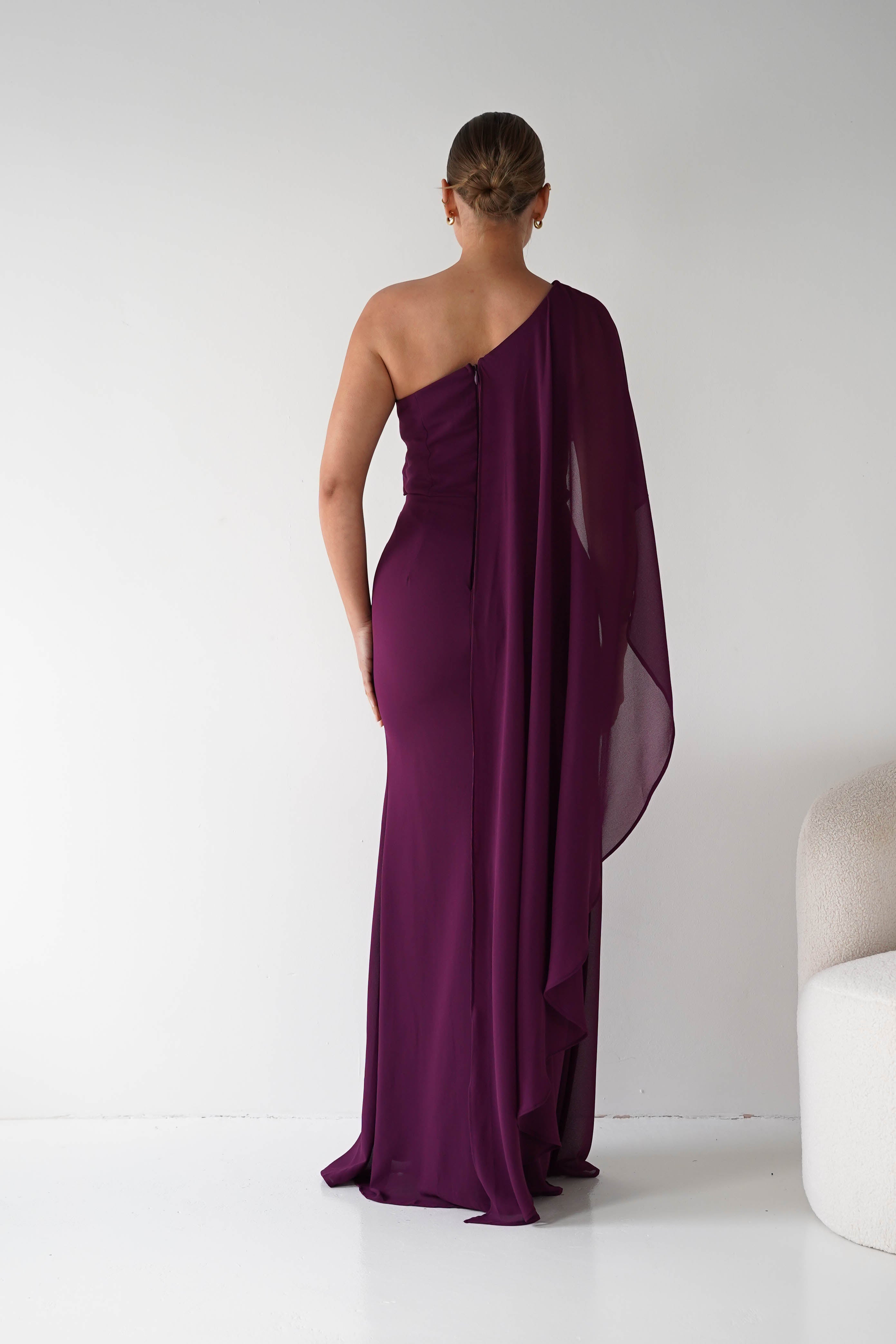 Oh Hello Clothing Women > Clothing > Dresses Criselda One Shoulder Chiffon Maxi Dress | Plum