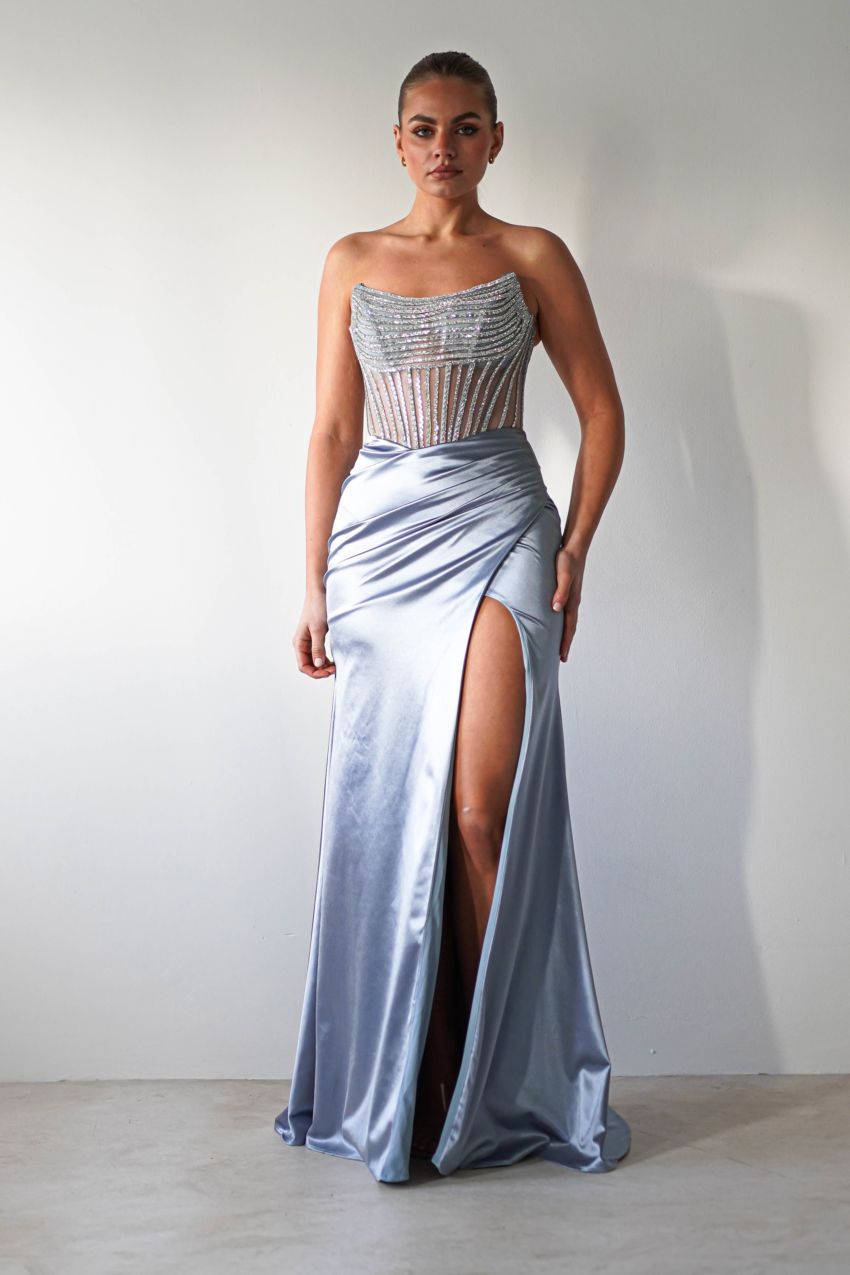 Crystal Bodycon Embellished Gown | Blue | Debs & Prom | Formal Gown | Oh Hello Clothing