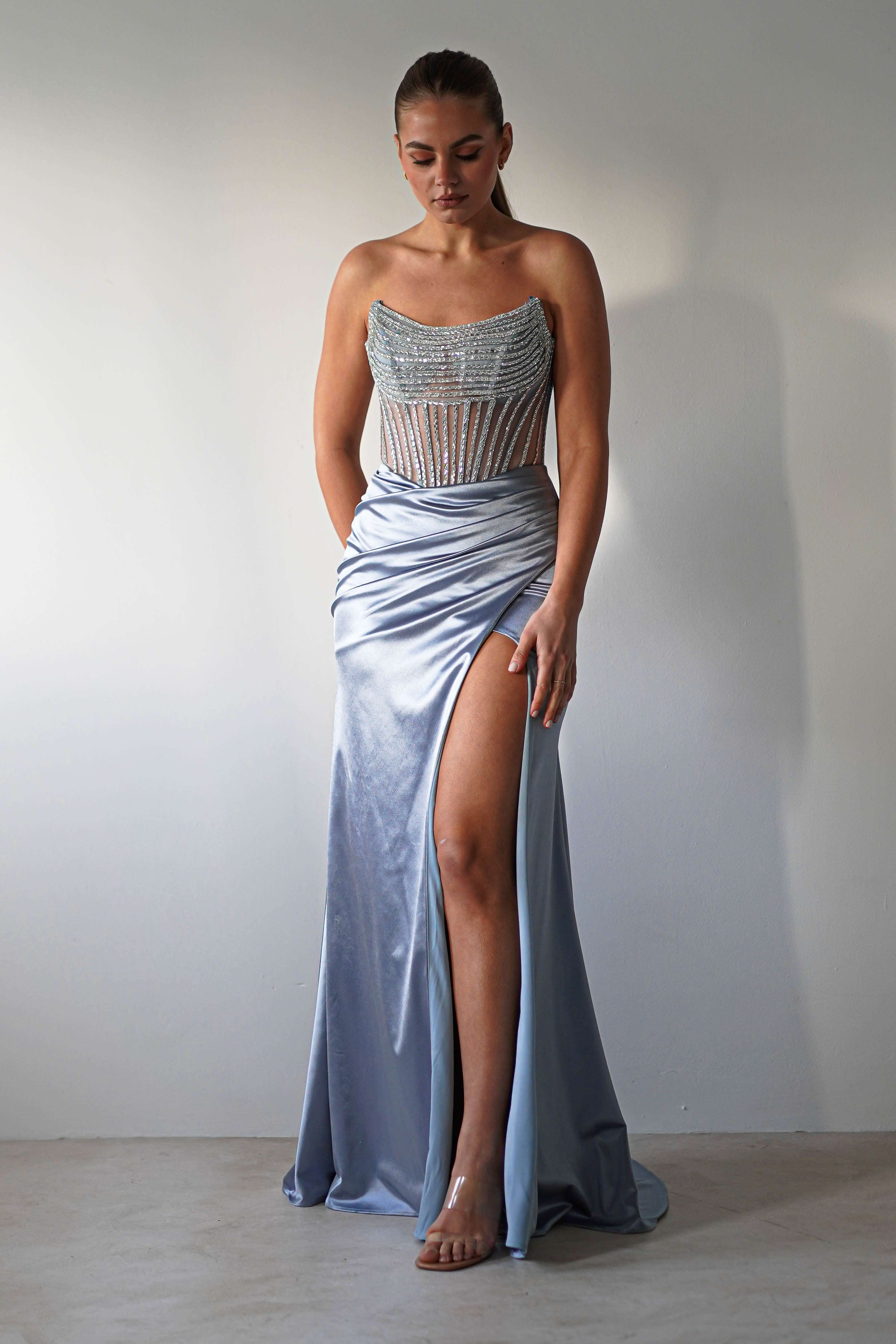 Crystal Bodycon Embellished Gown | Blue | Debs & Prom | Formal Gown | Oh Hello Clothing