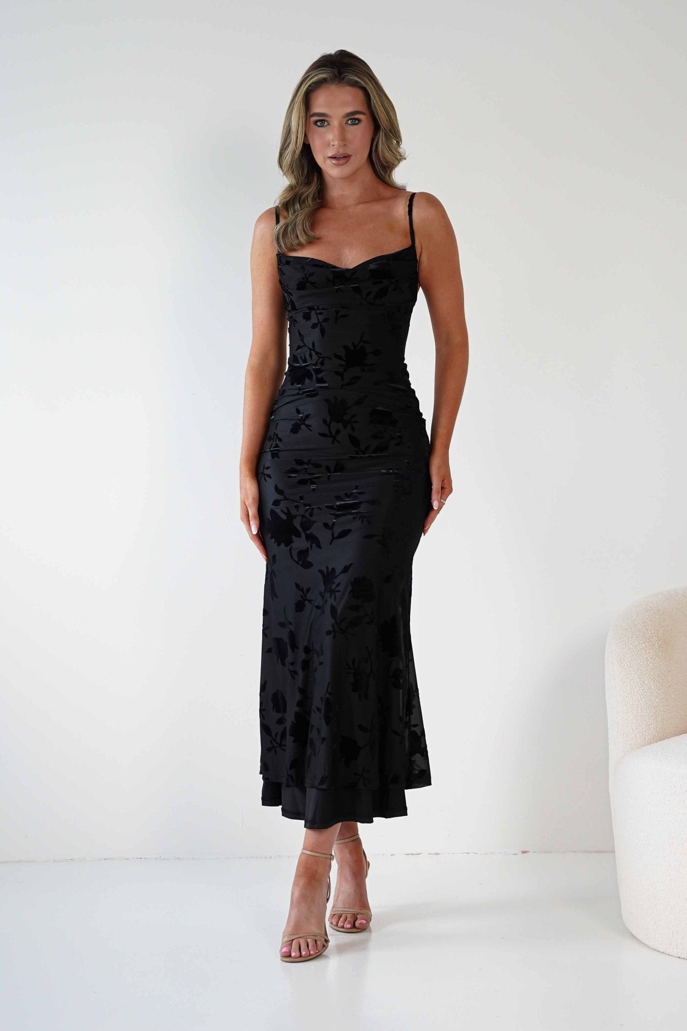 Dahlia Floral Jacquard Maxi Dress Black | Wedding Guest Dress | Maxi | Oh Hello Clothing