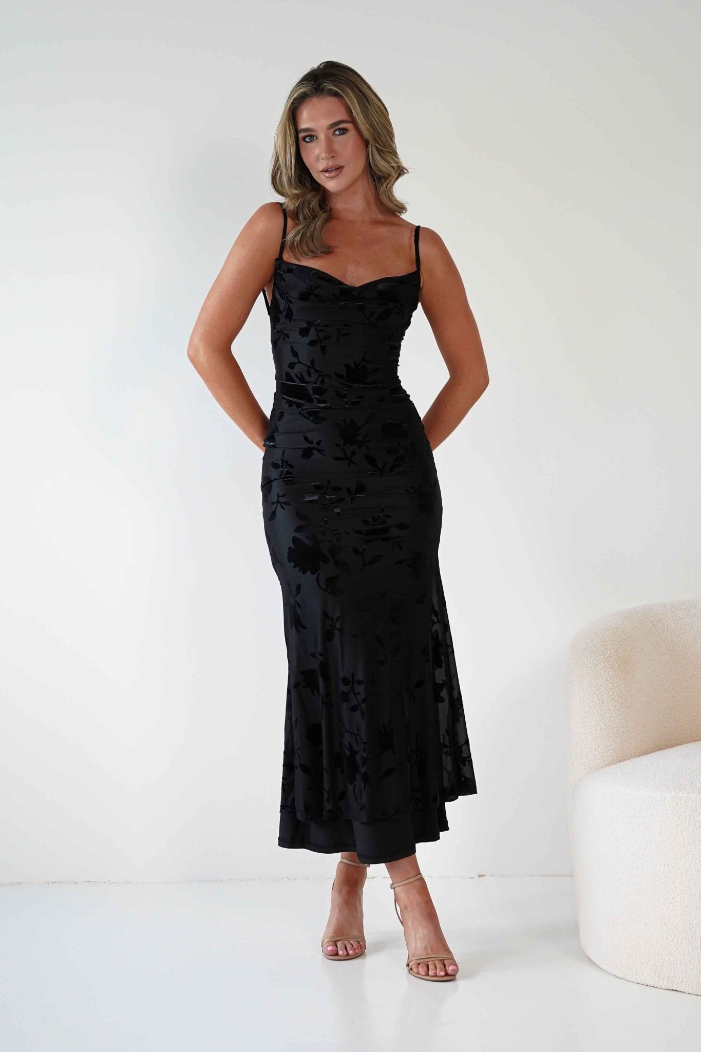 Dahlia Floral Jacquard Maxi Dress Black | Wedding Guest Dress | Maxi | Oh Hello Clothing