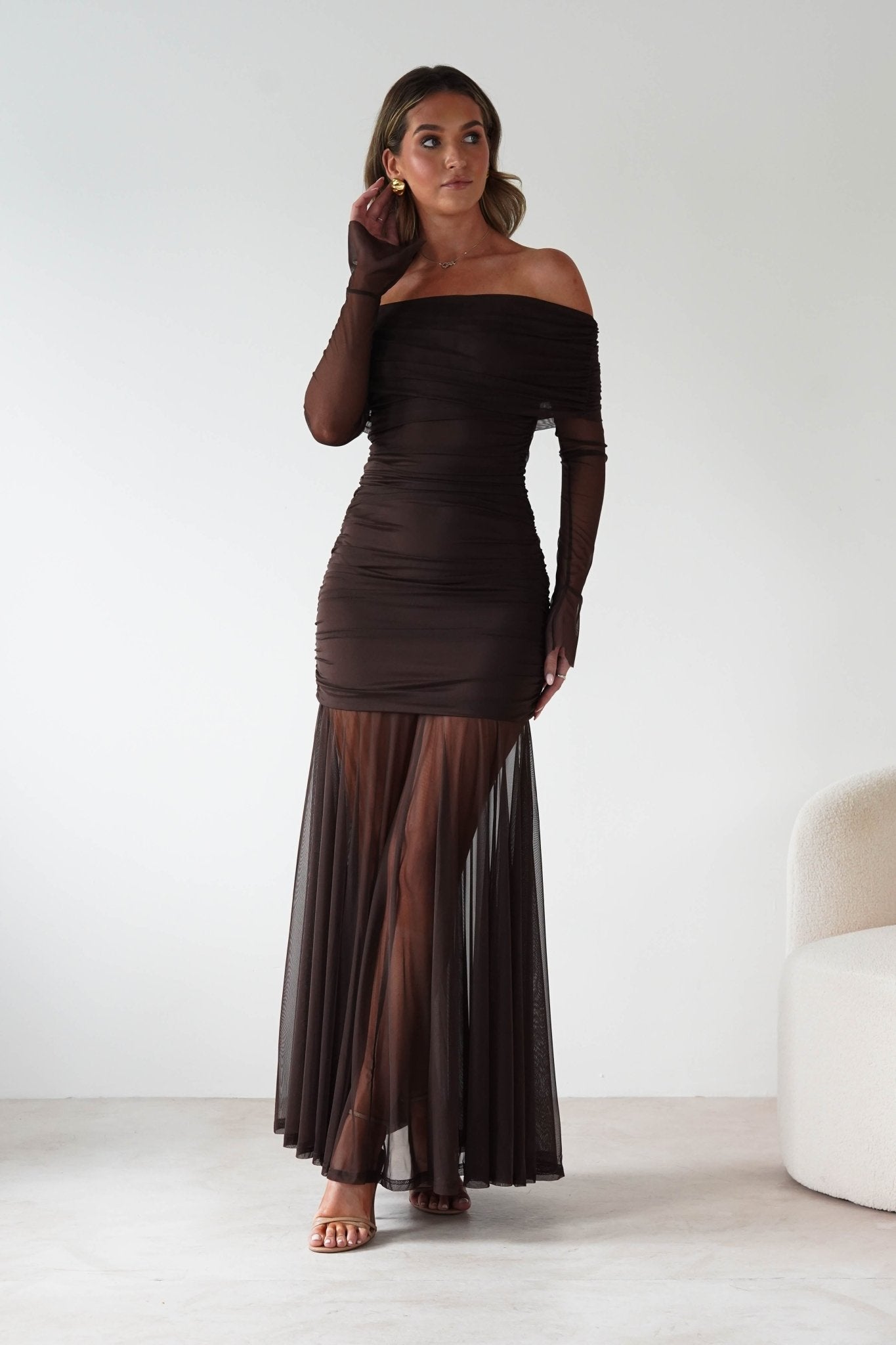 Dalton Mesh Maxi Dress Brown | Wedding Guest Dress | Maxi | Mesh | Oh Hello Clothing