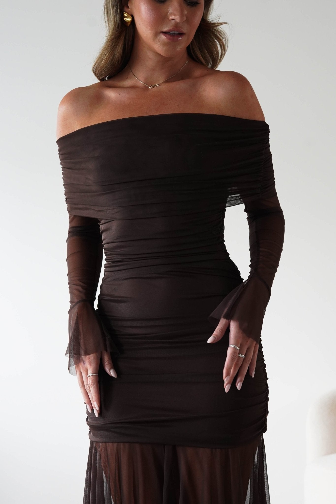 Dalton Mesh Maxi Dress Brown | Wedding Guest Dress | Maxi | Mesh | Oh Hello Clothing