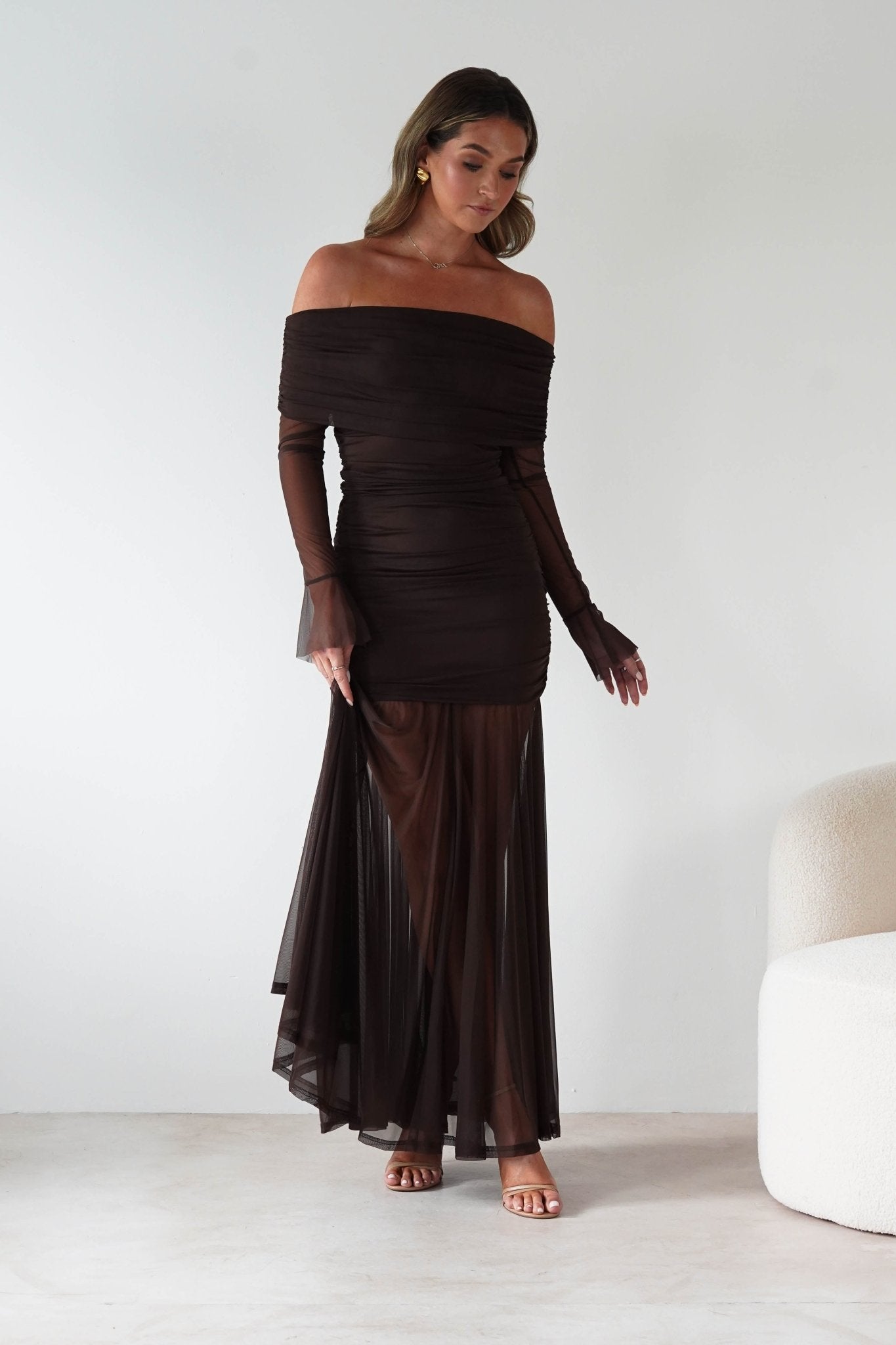 Dalton Mesh Maxi Dress Brown | Wedding Guest Dress | Maxi | Mesh | Oh Hello Clothing