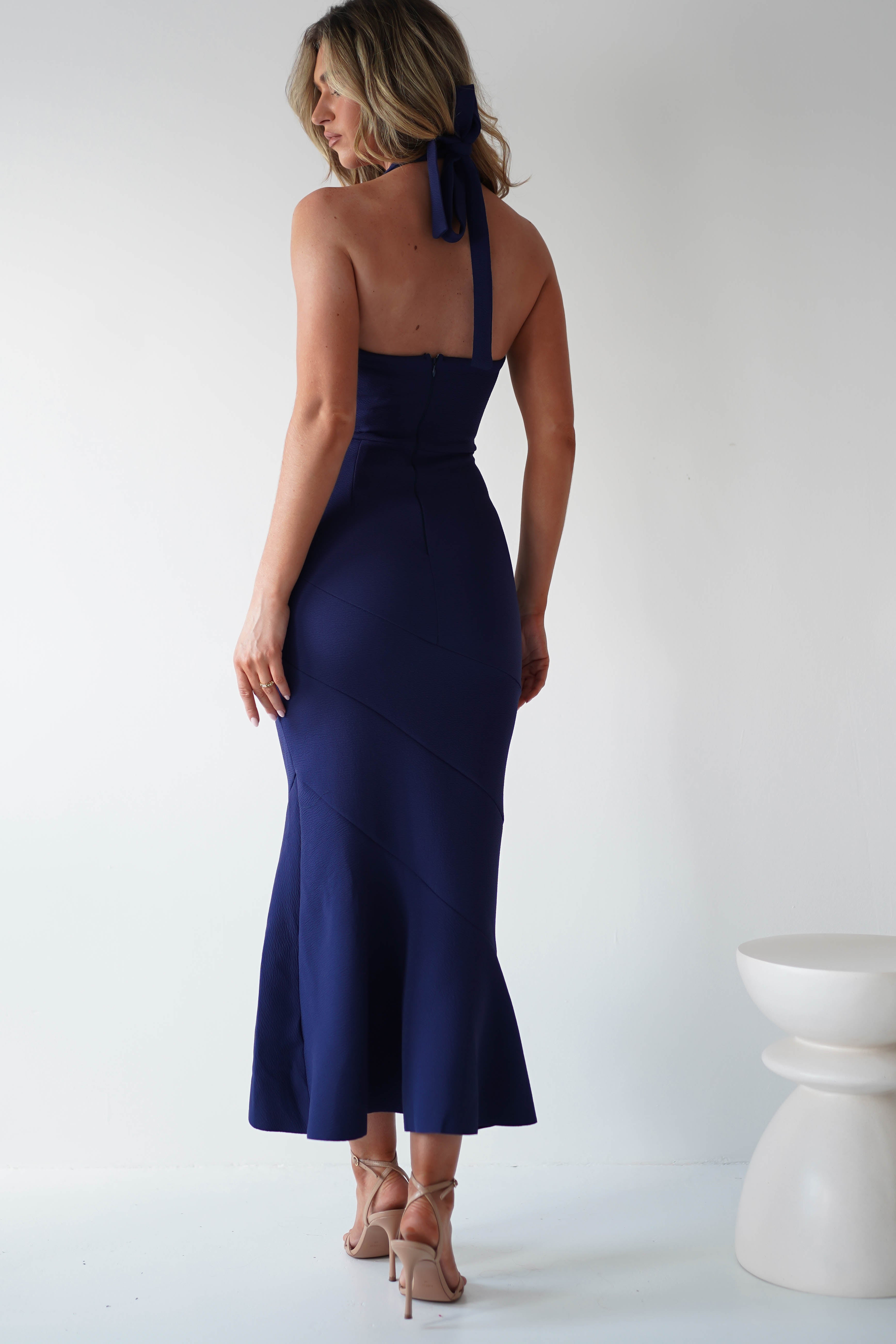 Damaris Textured Midi Dress Navy | Wedding Guest Dress | Midi | Oh Hello Clothing