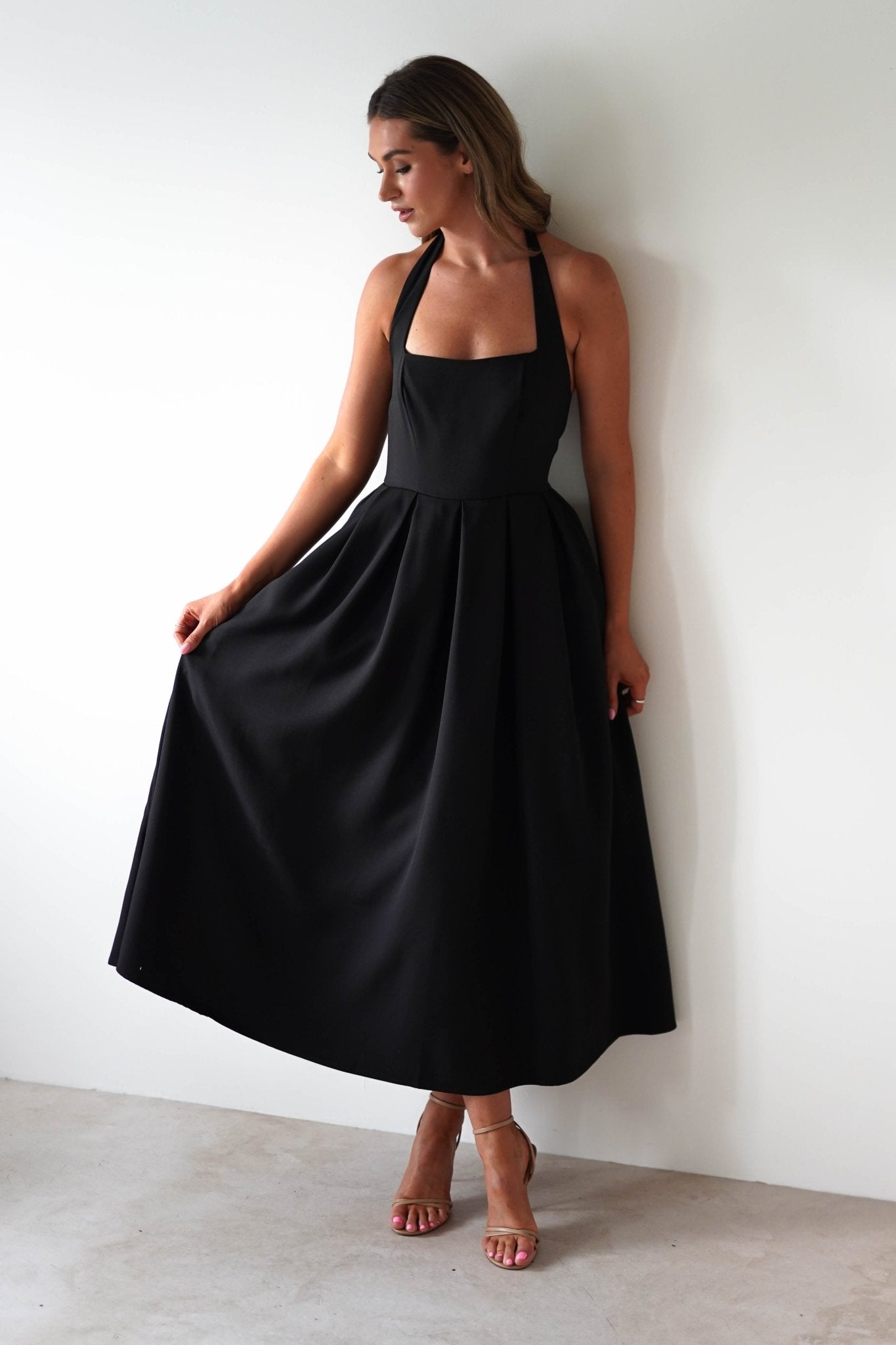 Daria Halter Neck Midi Dress Black | Wedding Guest Dress | Halter Neck | Midi | Oh Hello Clothing
