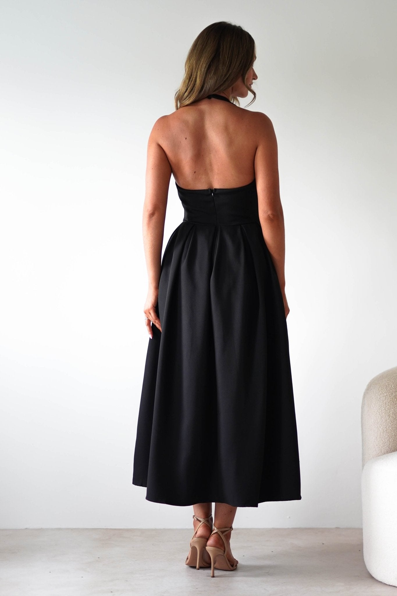 Daria Halter Neck Midi Dress Black | Wedding Guest Dress | Halter Neck | Midi | Oh Hello Clothing