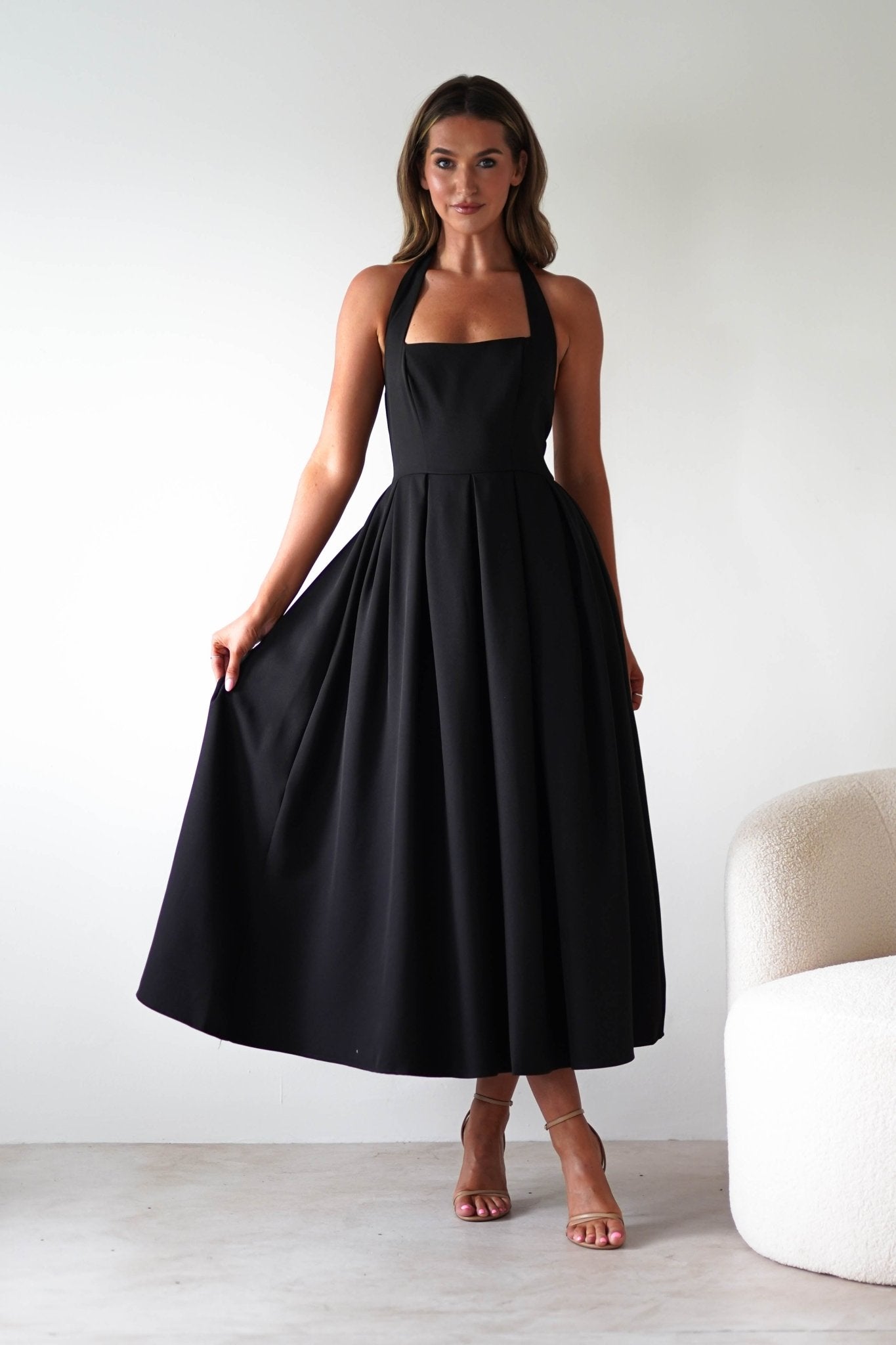 Daria Halter Neck Midi Dress Black | Wedding Guest Dress | Halter Neck | Midi | Oh Hello Clothing