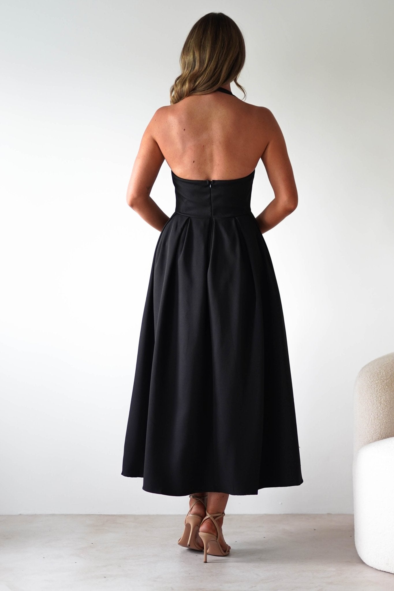 Daria Halter Neck Midi Dress Black | Wedding Guest Dress | Halter Neck | Midi | Oh Hello Clothing
