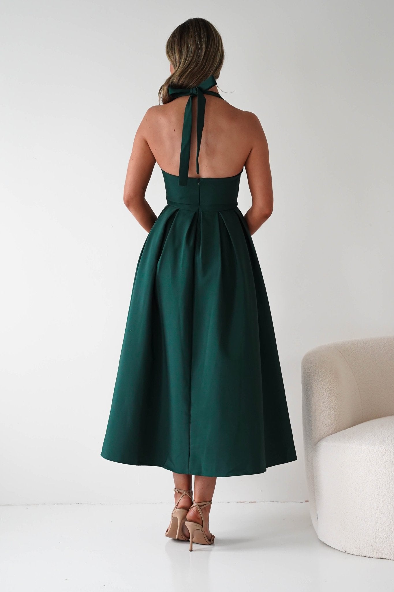 Daria Halter Neck Midi Dress | Forest Green| Wedding Guest Dress | Oh Hello Clothing