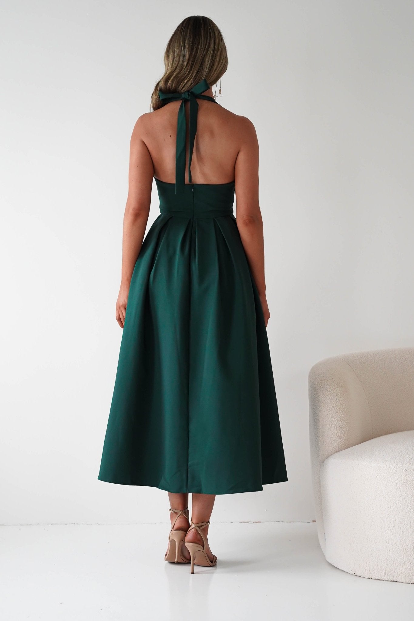 Daria Halter Neck Midi Dress | Forest Green| Wedding Guest Dress | Oh Hello Clothing