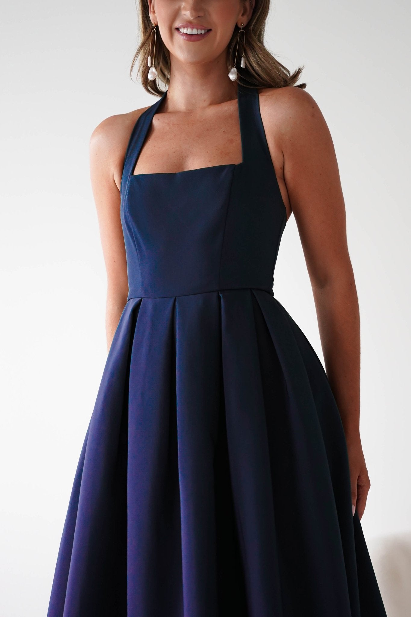 Daria Halter Neck Midi Dress | Navy| Wedding Guest Dress | Oh Hello Clothing