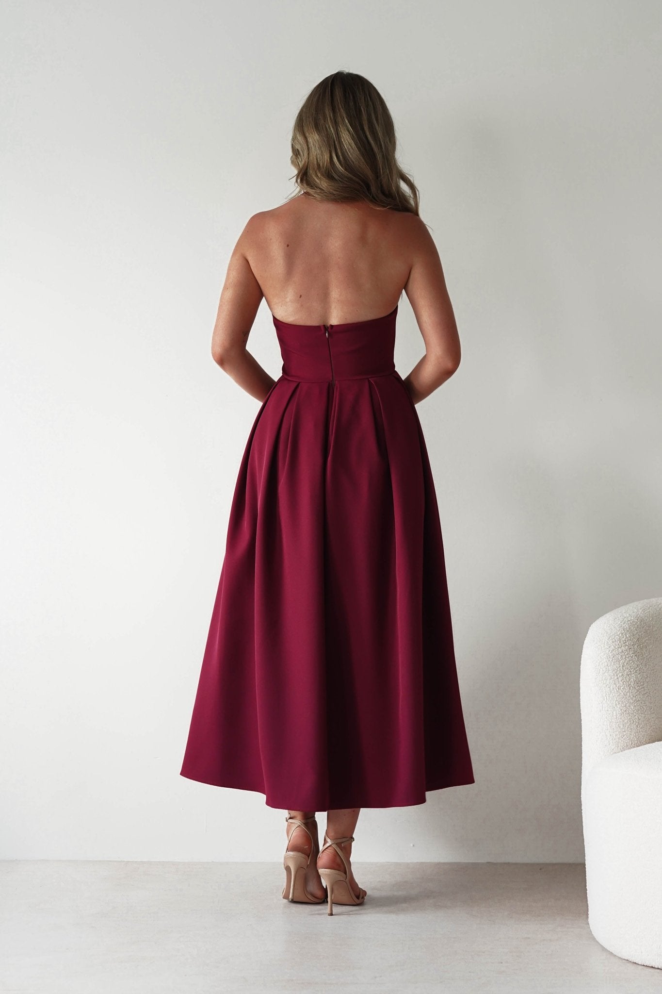 Daria Halter Neck Midi Dress Wine | Wedding Guest Dress | Halter Neck | Midi | Oh Hello Clothing