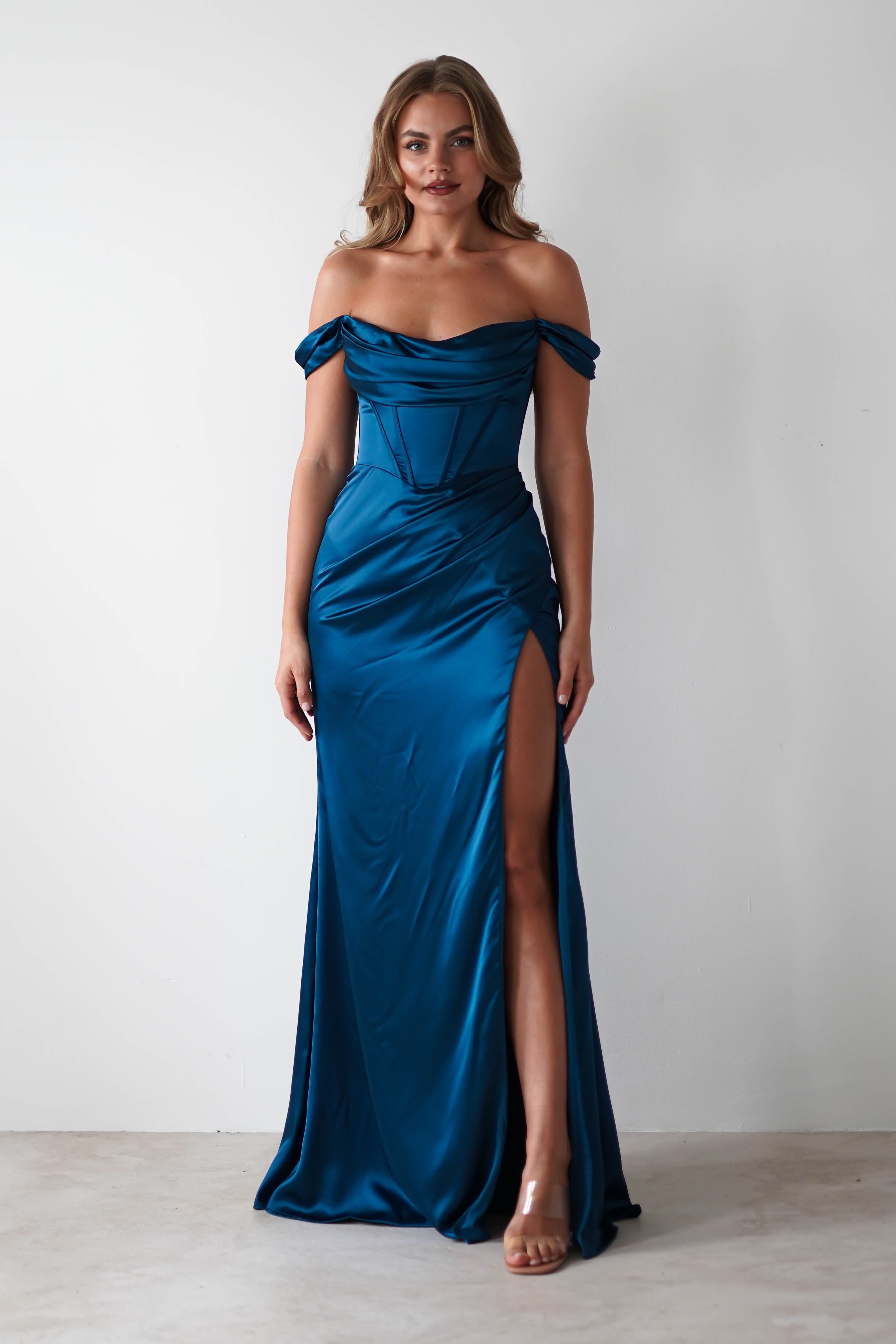 Dionne Soft Coset Maxi Gown | French Navy | Debs & Prom | Formal Gown | Oh Hello Clothing