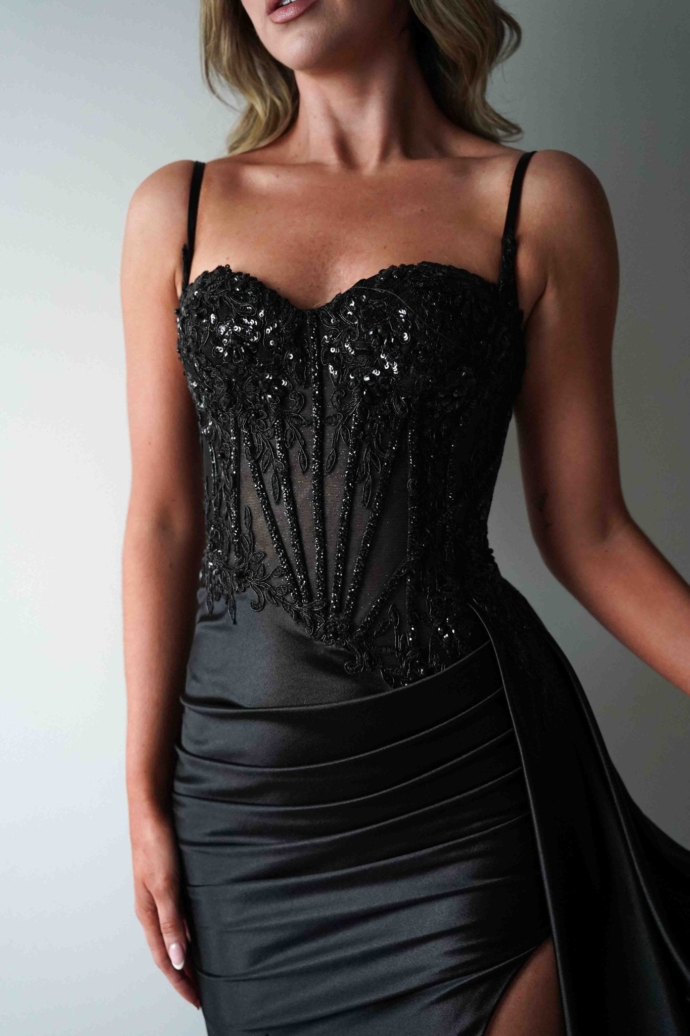 Diva Embellished Corset Gown | Black | Debs & Prom | Formal Gown | Oh Hello Clothing