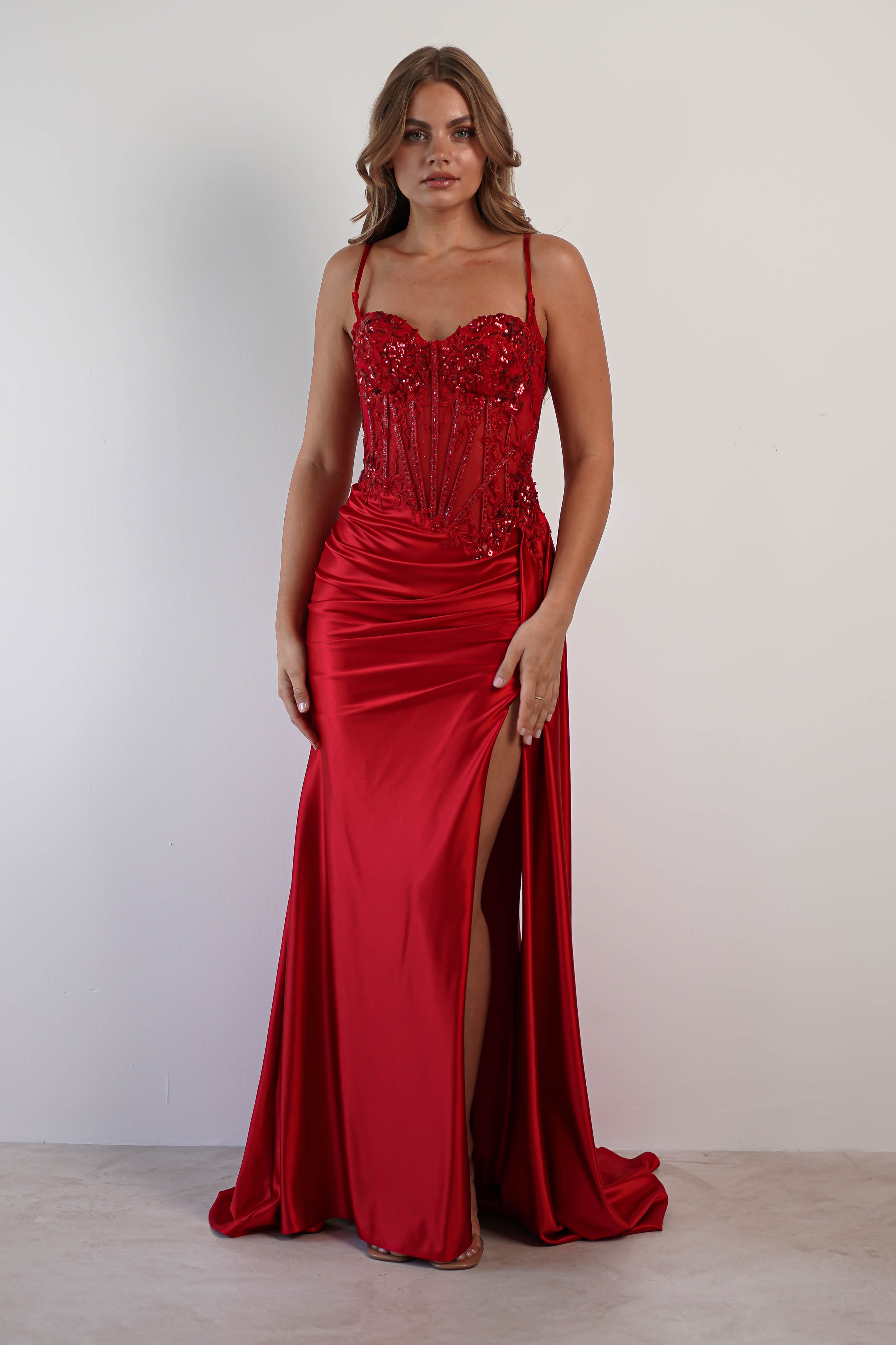 Diva Embellished Corset Gown | Red | Debs & Prom | Formal Gown | Oh Hello Clothing