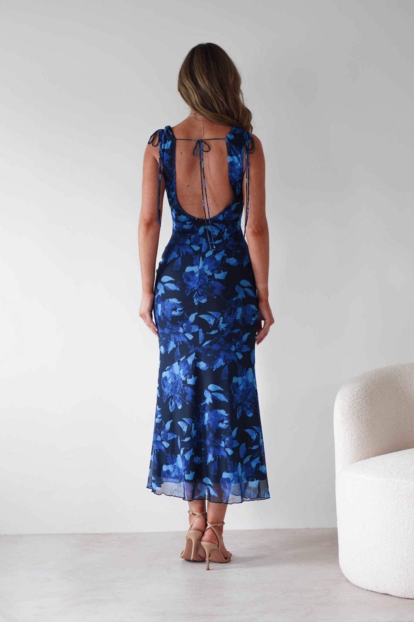 Donatella Mesh Floral Maxi Dress Blue Print | Wedding Guest Dress | Maxi | Mesh | Oh Hello Clothing