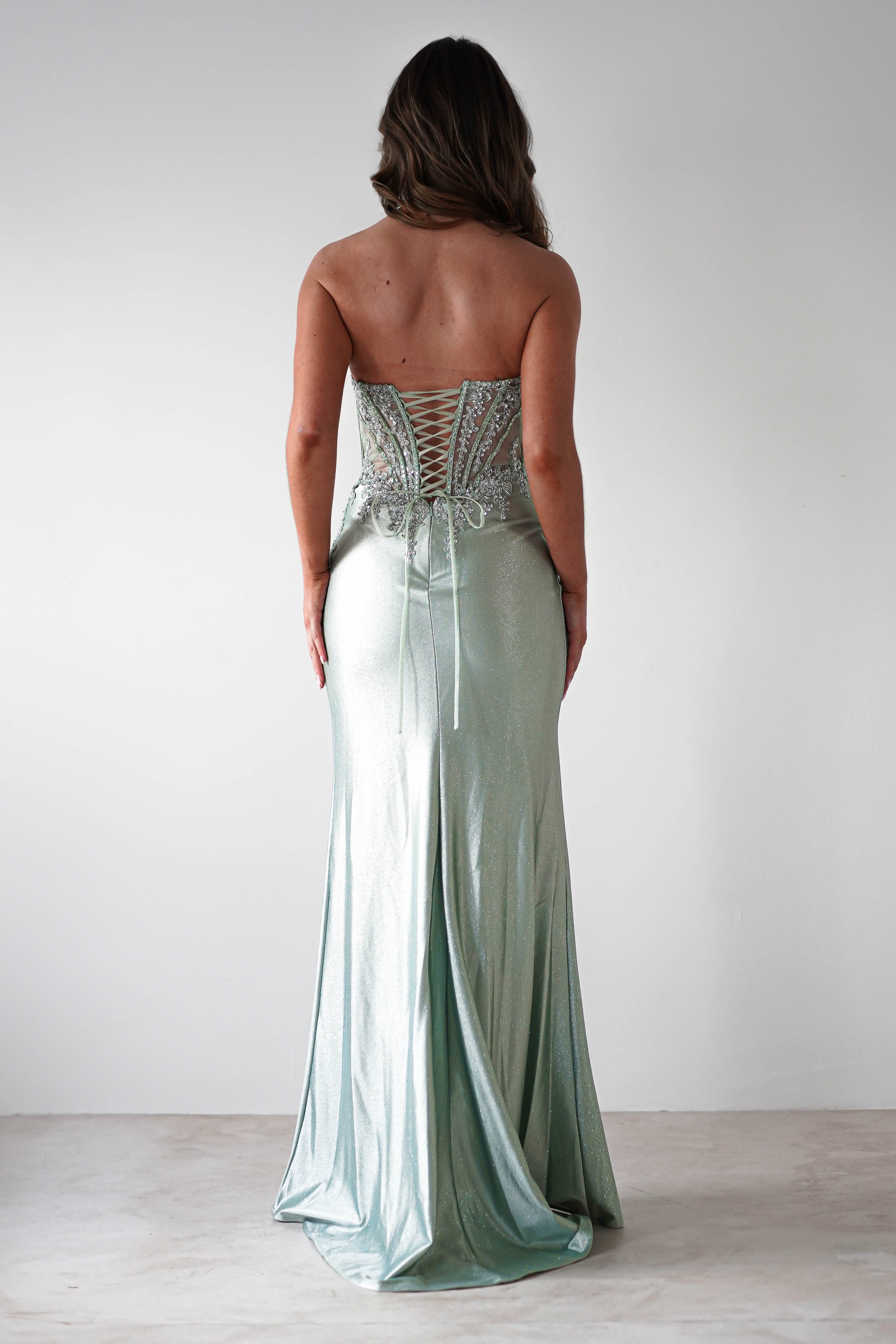 Caspian Embellished Bodycon Gown | Light Green | Debs & Prom | Formal Gown | Oh Hello Clothing