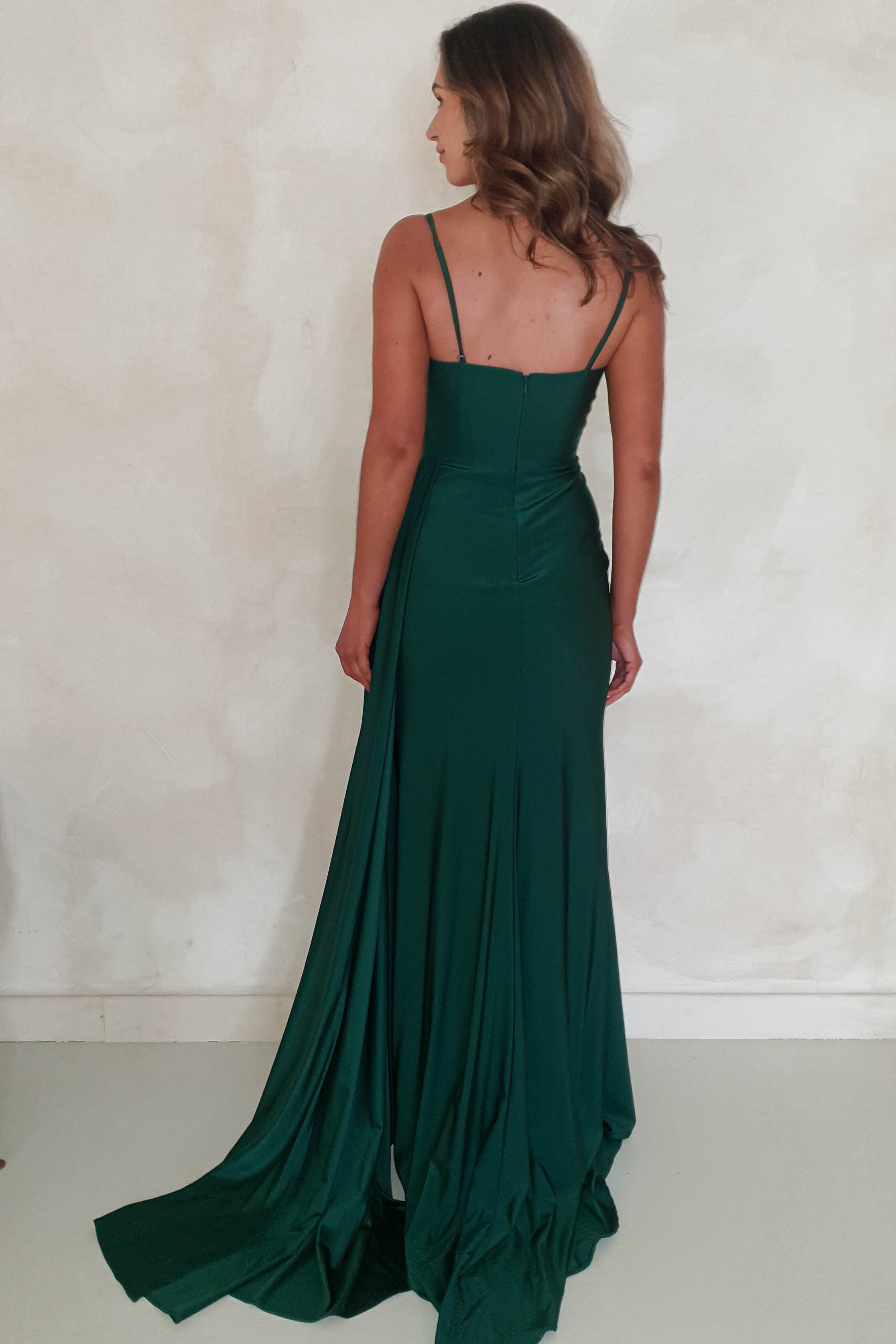 cinderella Debs & Prom Dresses * DONE- CD0201 EMERALD DIAMANTE BUST GOWN WITH HIGH SLIT | Emerald Green ***CIND