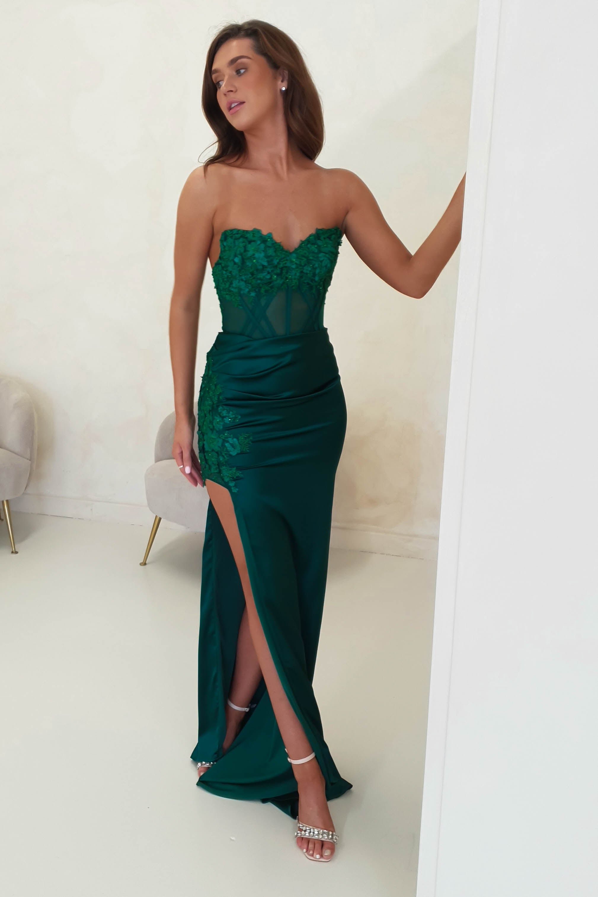 Madonna Strapless Corset Gown | Emerald Green | Oh Hello Clothing