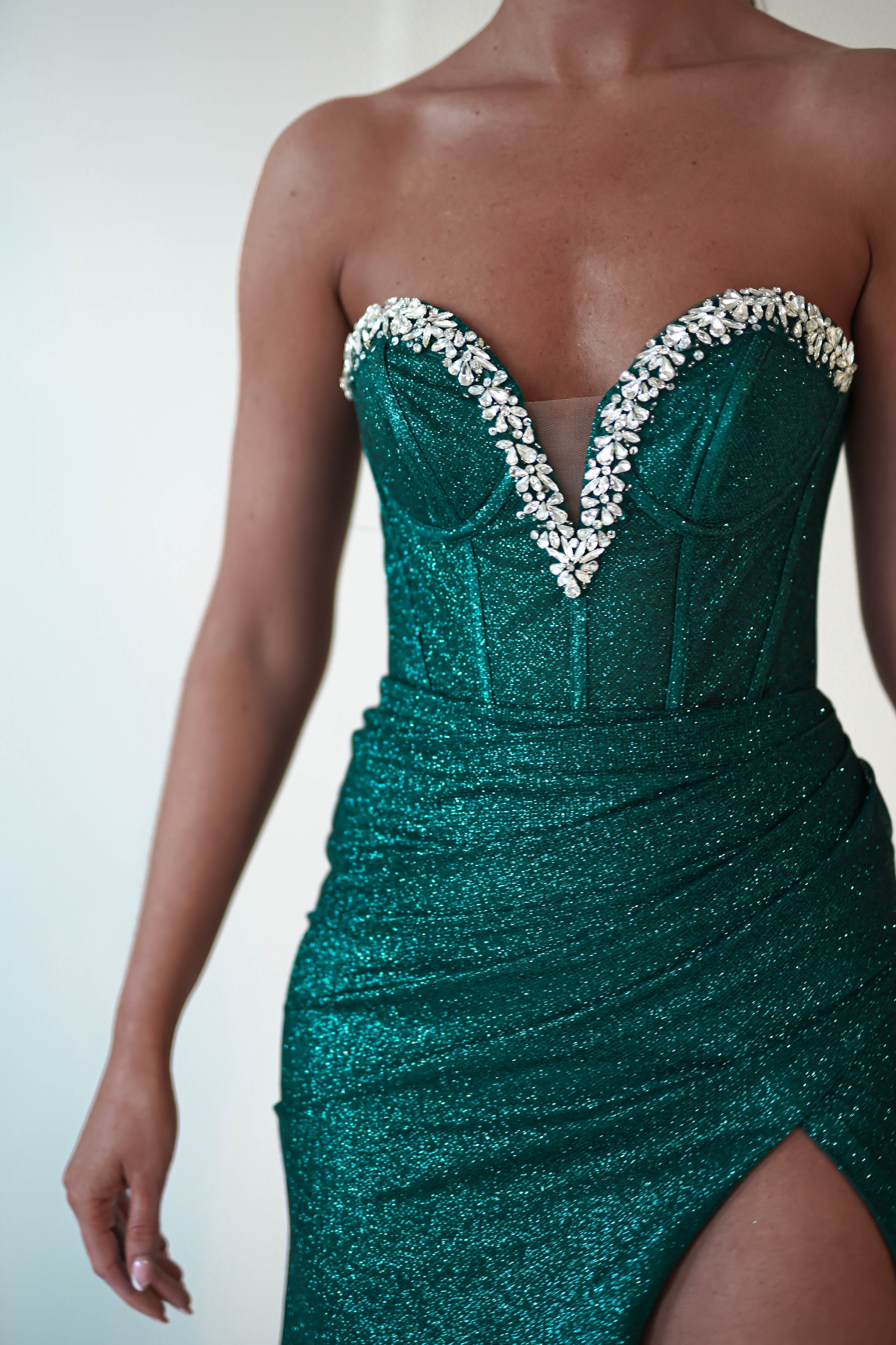 Stephanie Strapless Glitter Gown | Emerald Green | Debs & Prom | Formal Gown | Oh Hello Clothing