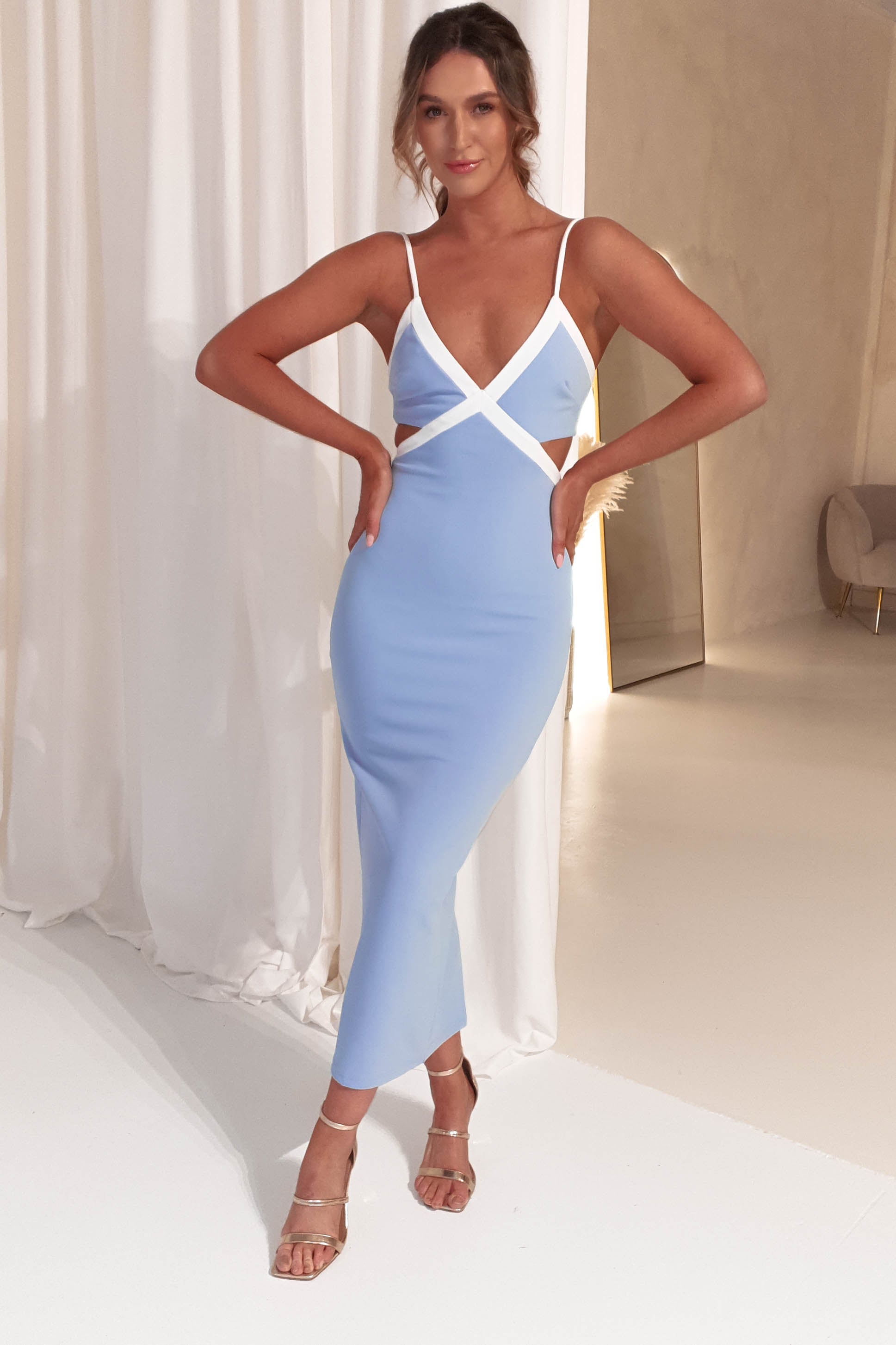 Betty Bodycon Midi Dress | Blue/White | Oh Hello Clothing