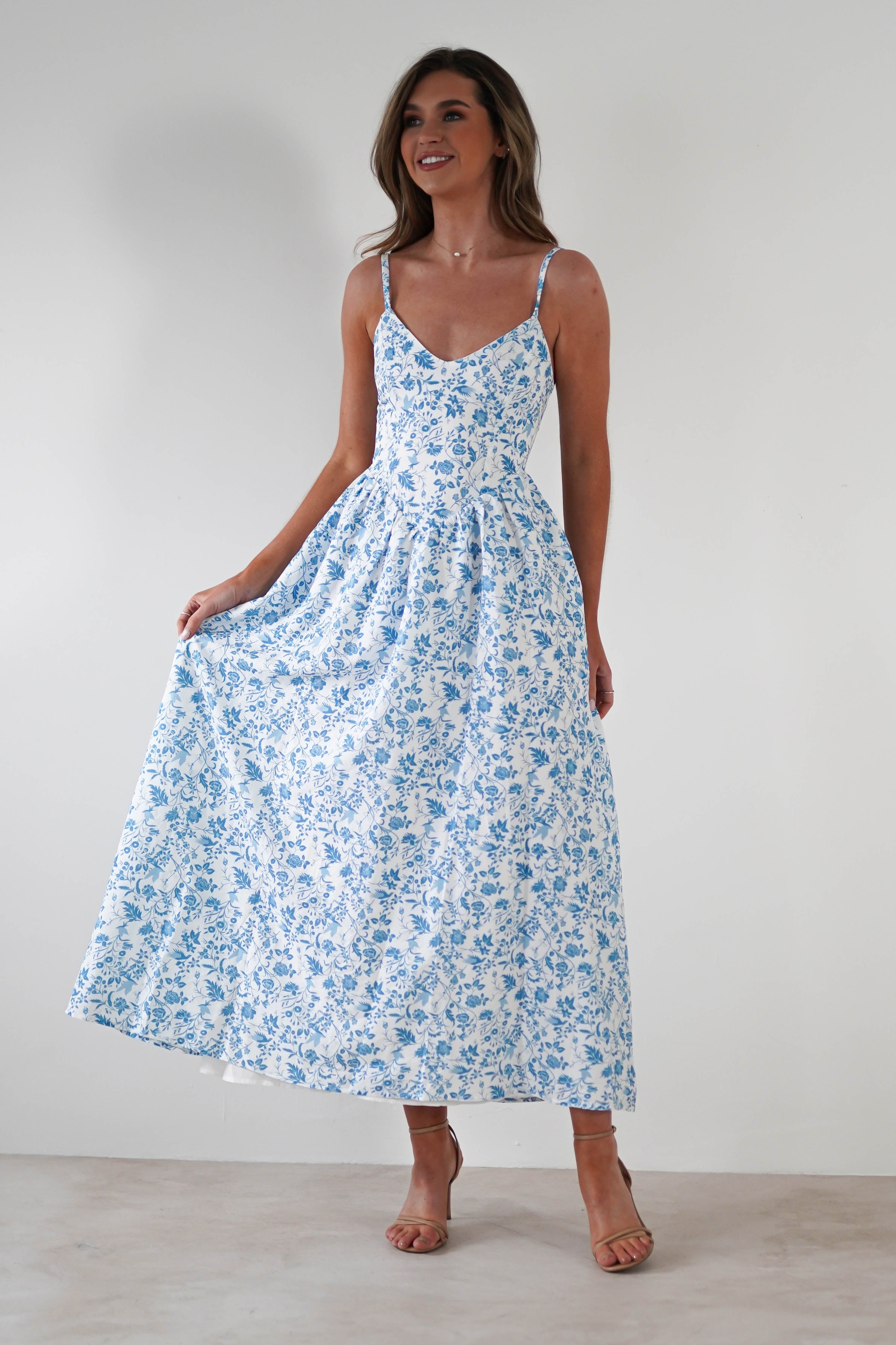 Carolyn Floral Print Maxi Dress Blue/White | Wedding Guest Dress | Maxi | Oh Hello Clothing