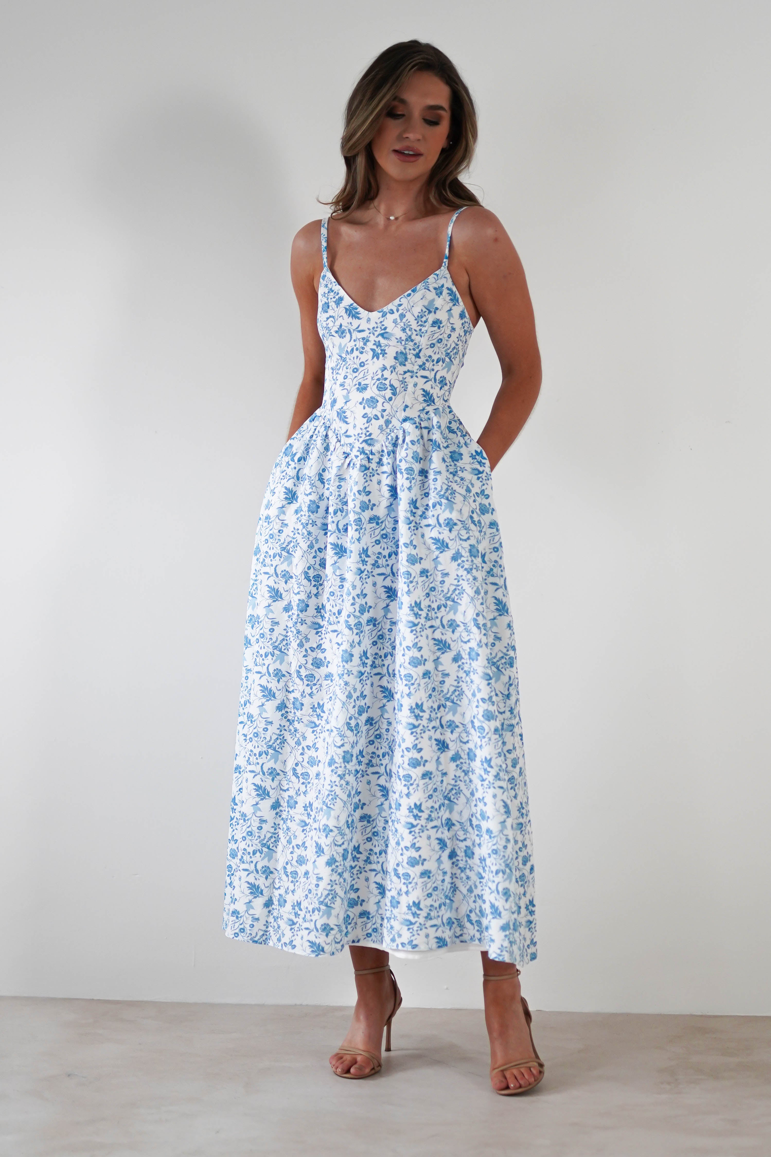 Carolyn Floral Print Maxi Dress Blue/White | Wedding Guest Dress | Maxi | Oh Hello Clothing