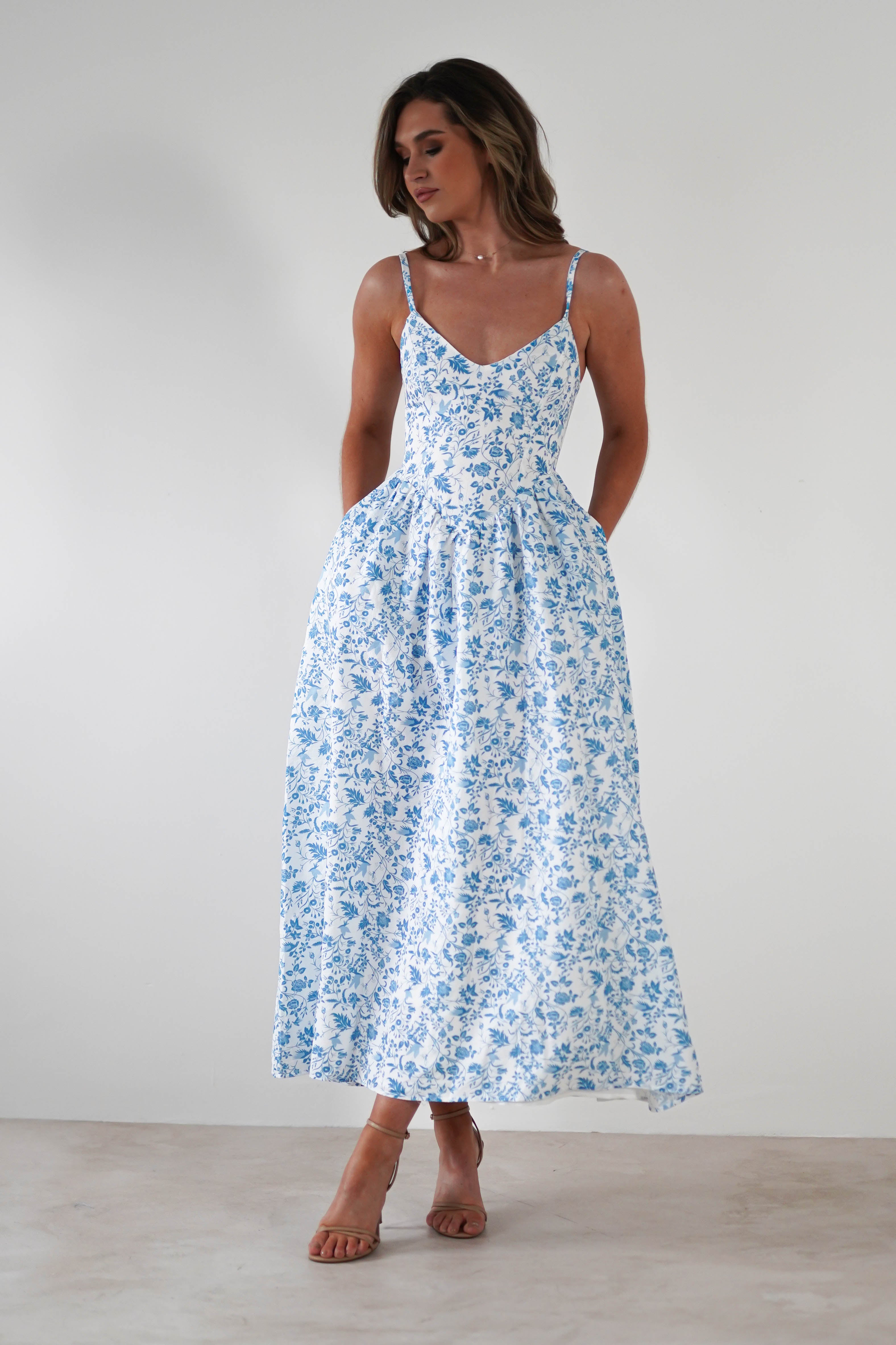 Carolyn Floral Print Maxi Dress Blue/White | Wedding Guest Dress | Maxi | Oh Hello Clothing
