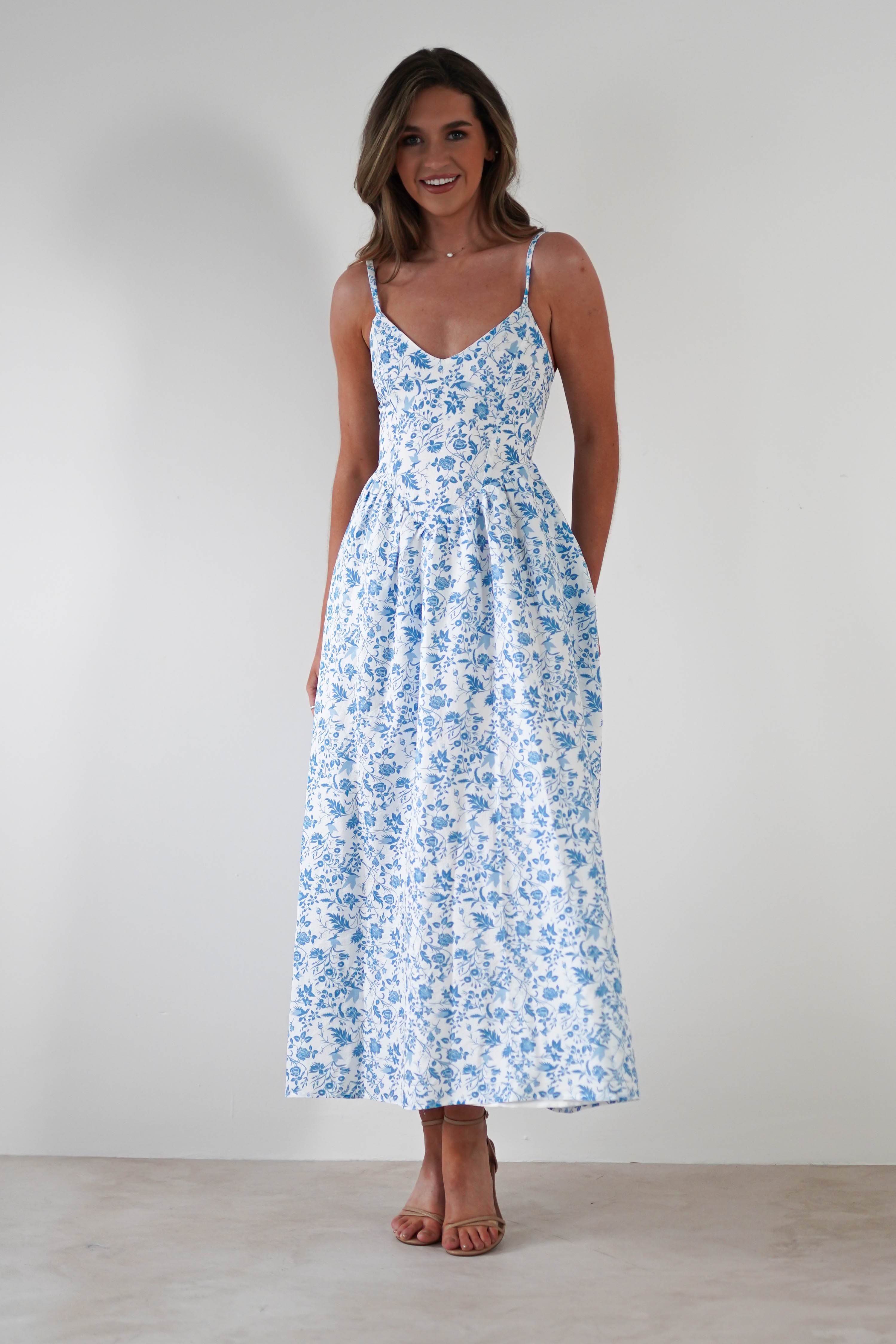 Carolyn Floral Print Maxi Dress Blue/White | Wedding Guest Dress | Maxi | Oh Hello Clothing