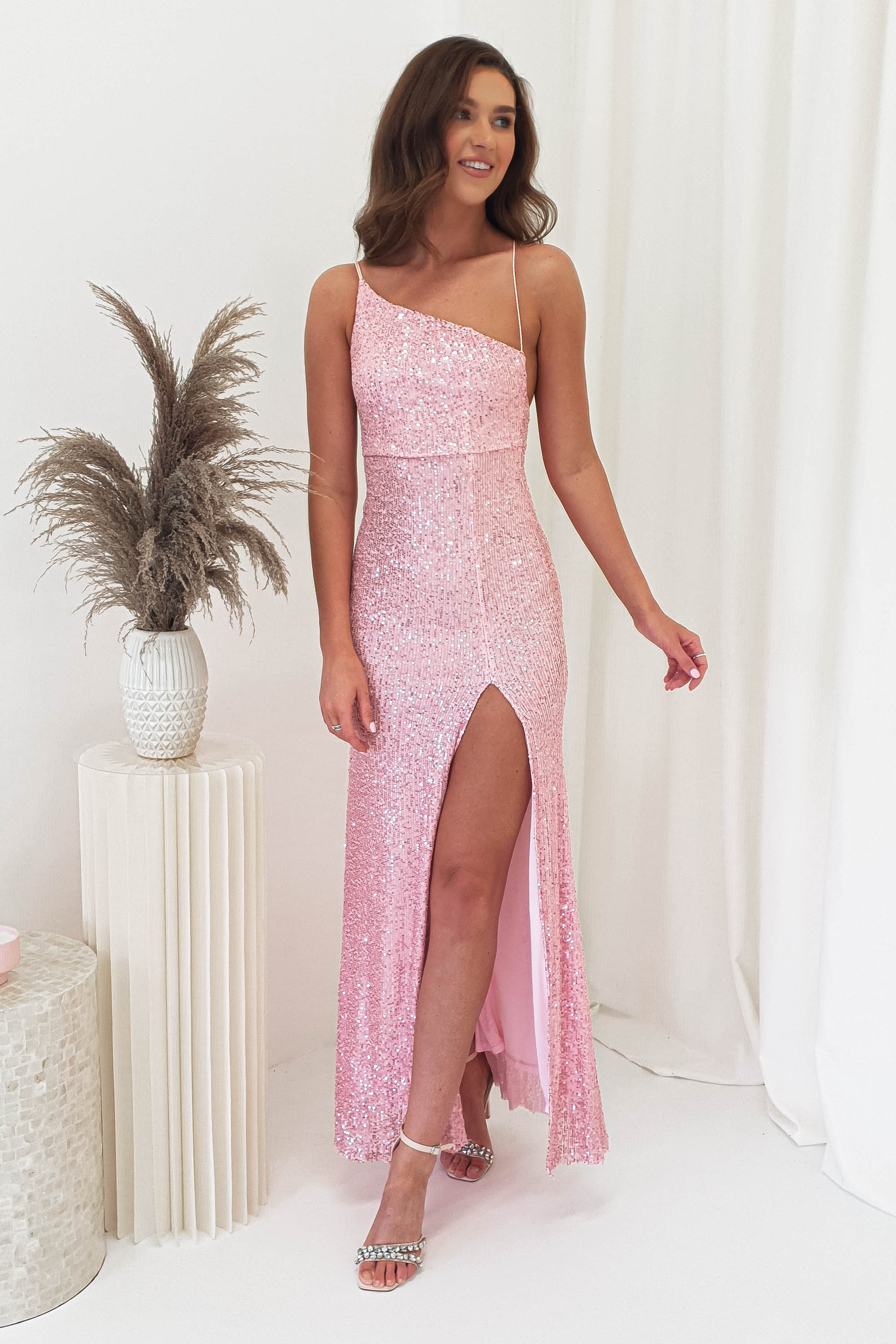 Abella Sequin Maxi Gown | Baby Pink | Debs & Prom | Formal Gown | Oh Hello Clothing