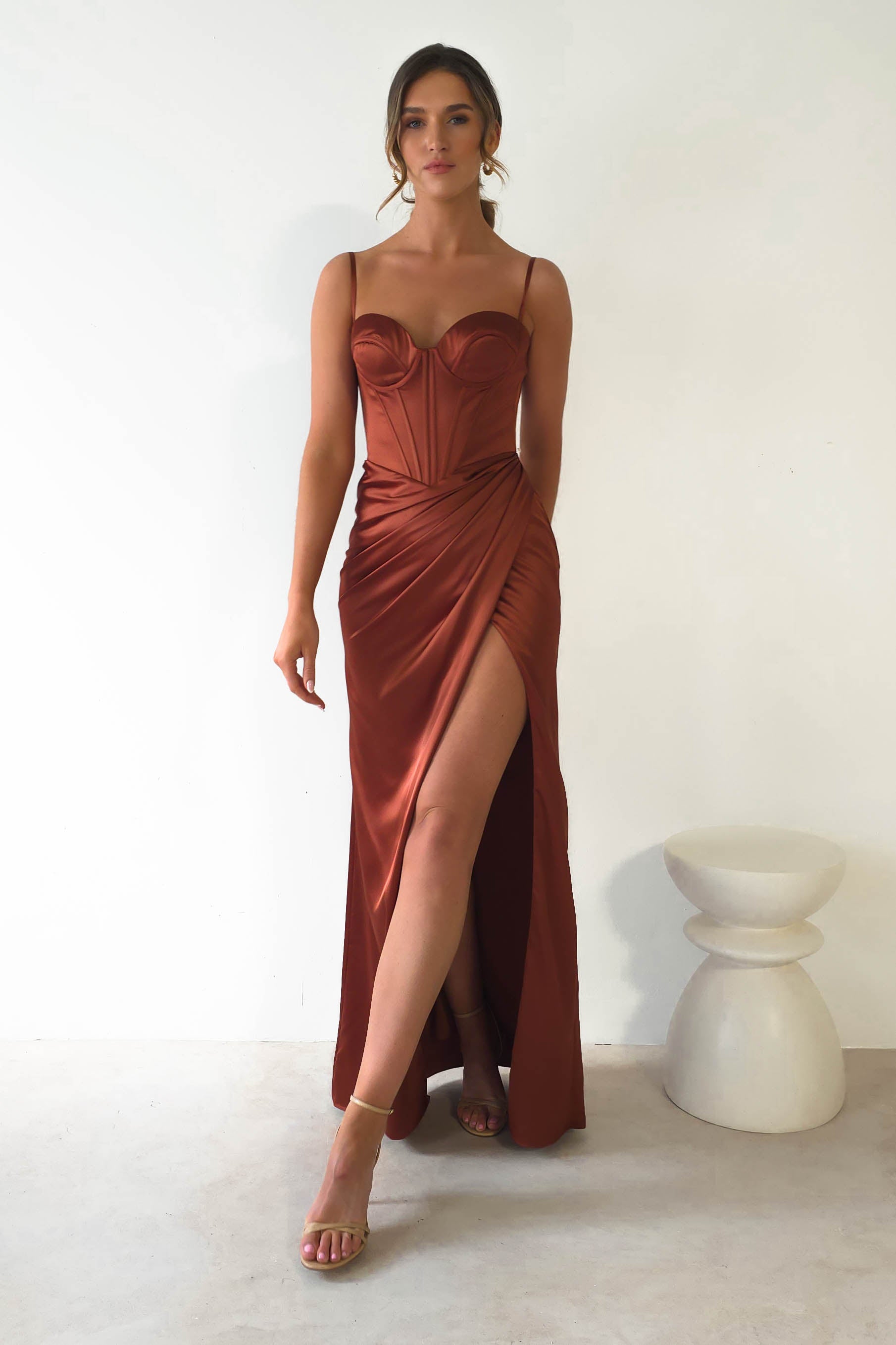 Maja Satin Corset Gown | Rust | Debs & Prom | Formal Gown | Oh Hello Clothing