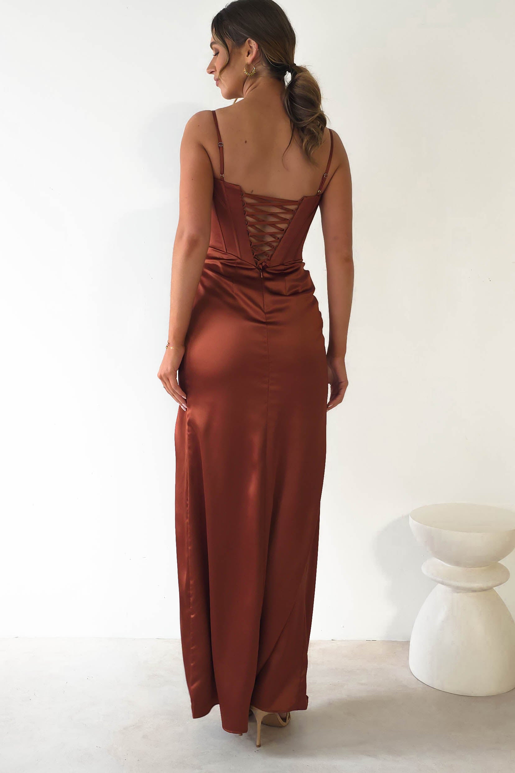 Maja Satin Corset Gown | Rust | Debs & Prom | Formal Gown | Oh Hello Clothing