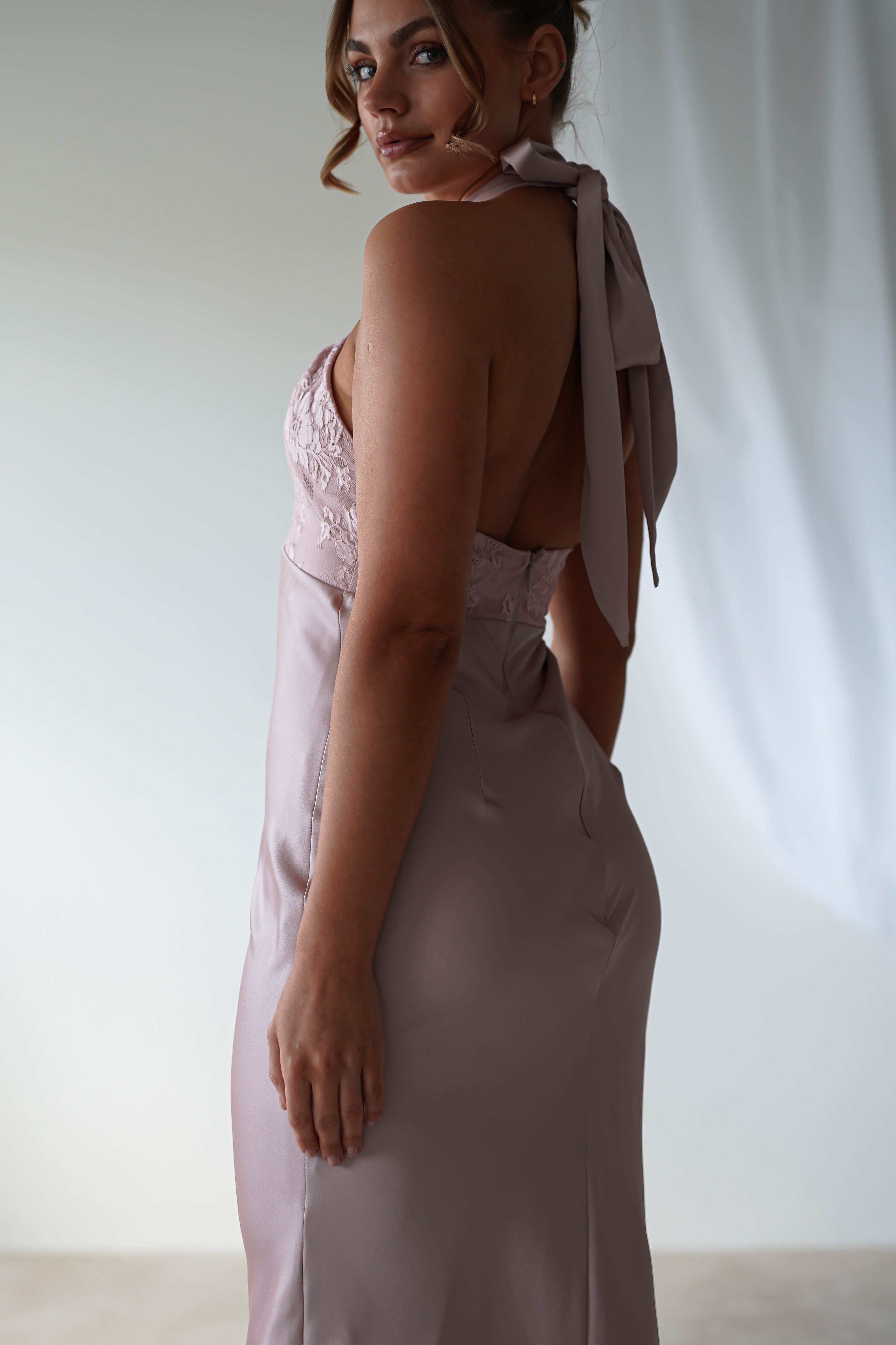 Alice Satin Halterneck Gown | Rose | Debs & Prom | Formal Gown | Oh Hello Clothing