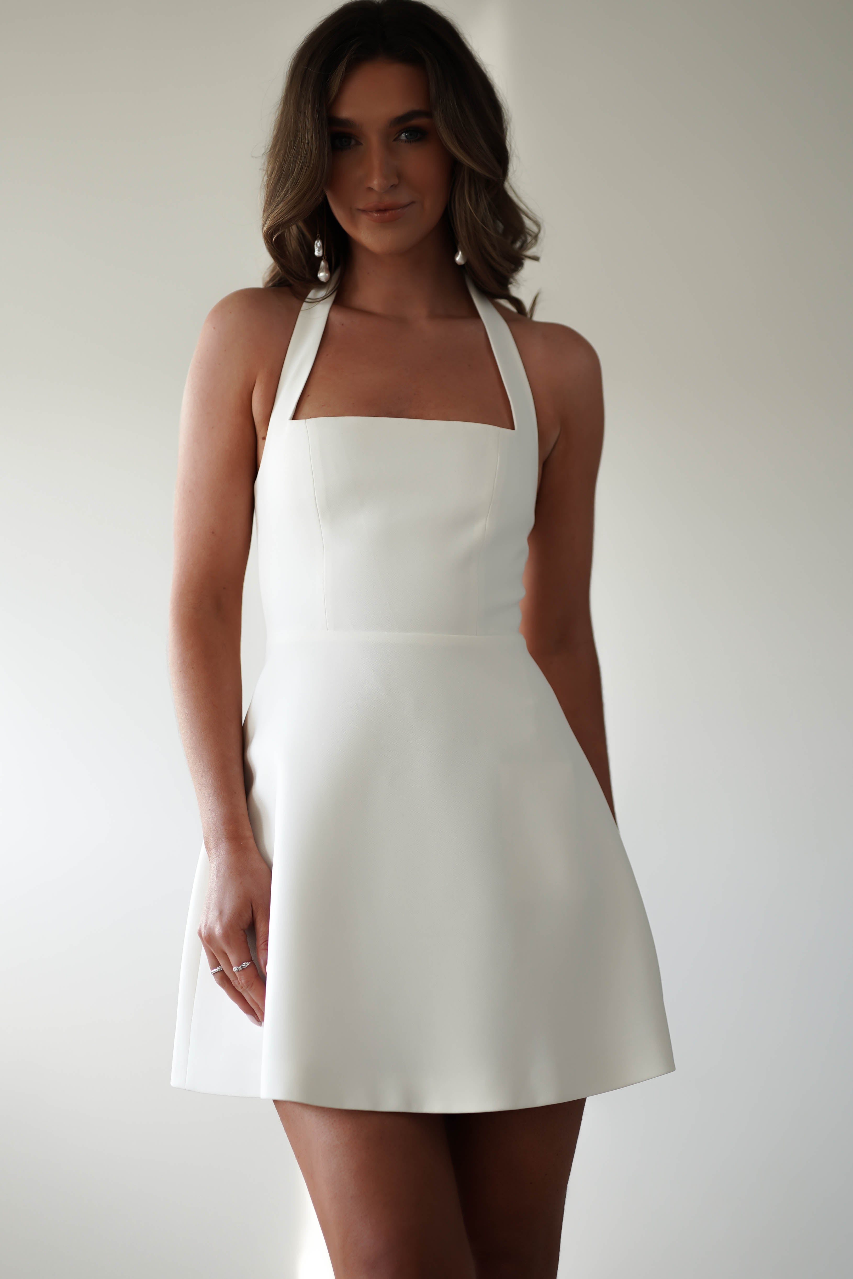 Morocco Halterneck Mini Dress | White | Graduation | Bride To Be Hen Dress | Oh Hello Clothing