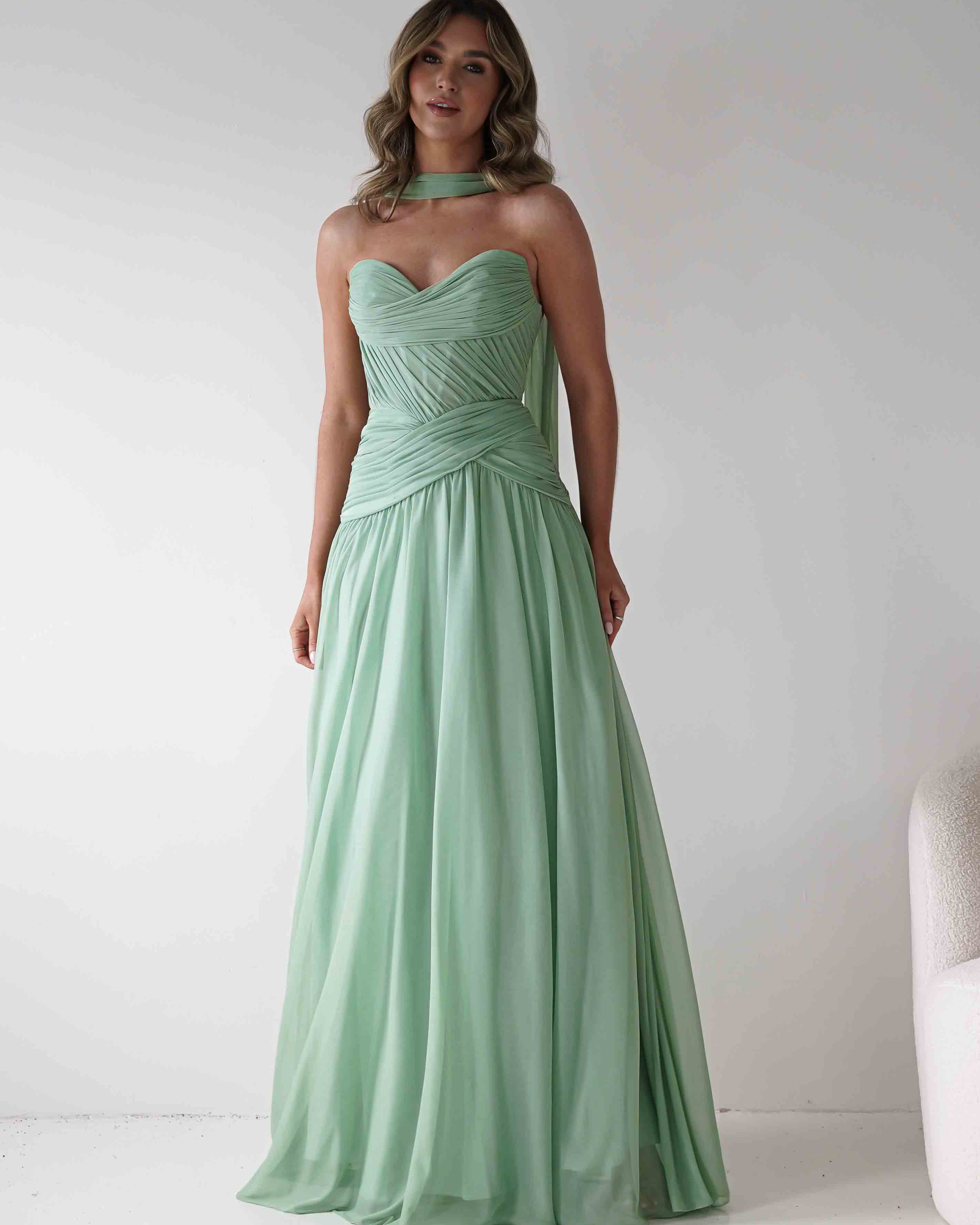 Oh Hello Clothing Women > Clothing > Dresses * DONE - Nicolette Strapless Chiffon Maxi Gown | Sage