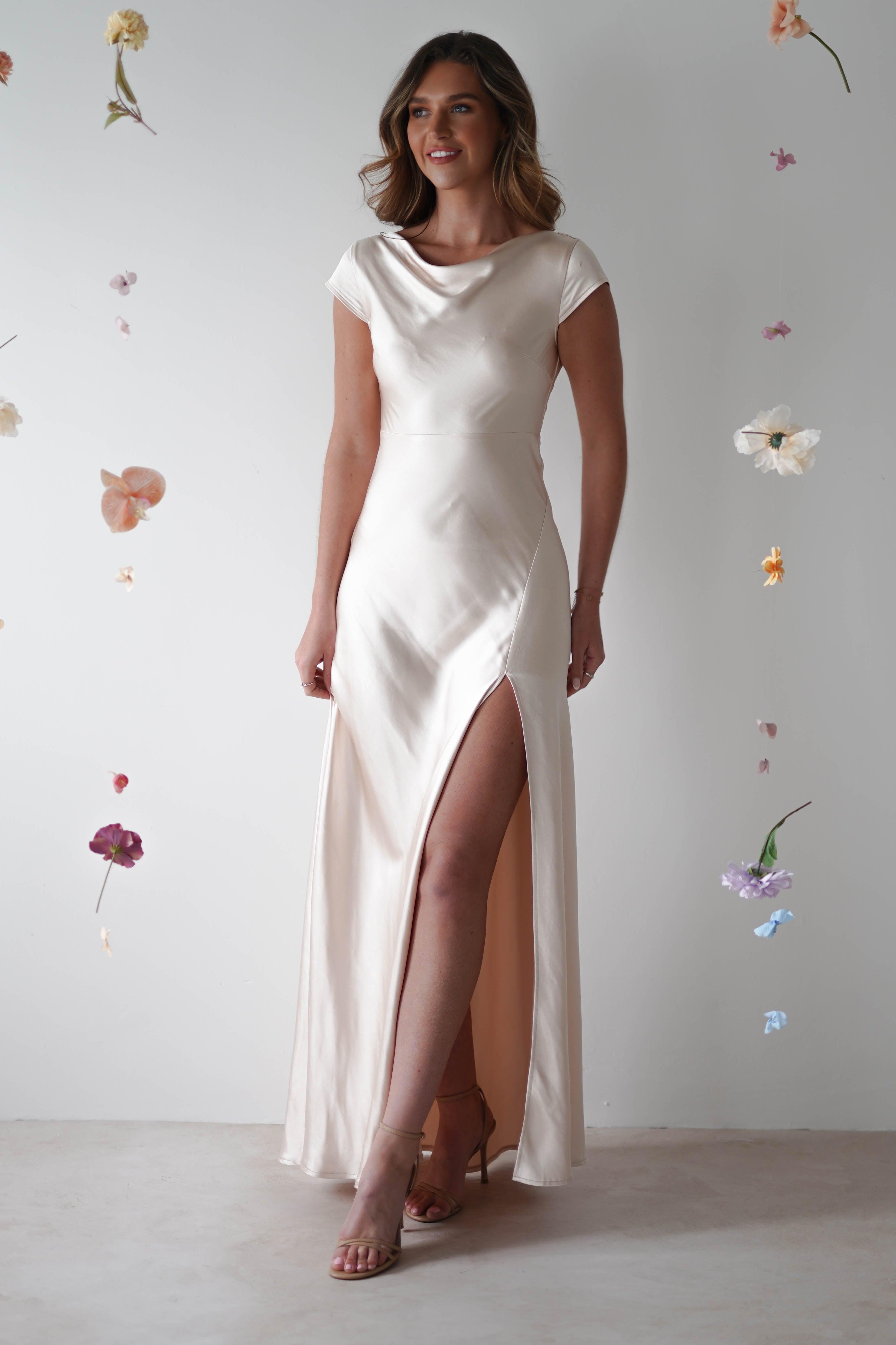 Ramona Soft Satin Maxi Dress | Champagne | Graduation | Bride To Be Hen Dress | Oh Hello Clothing