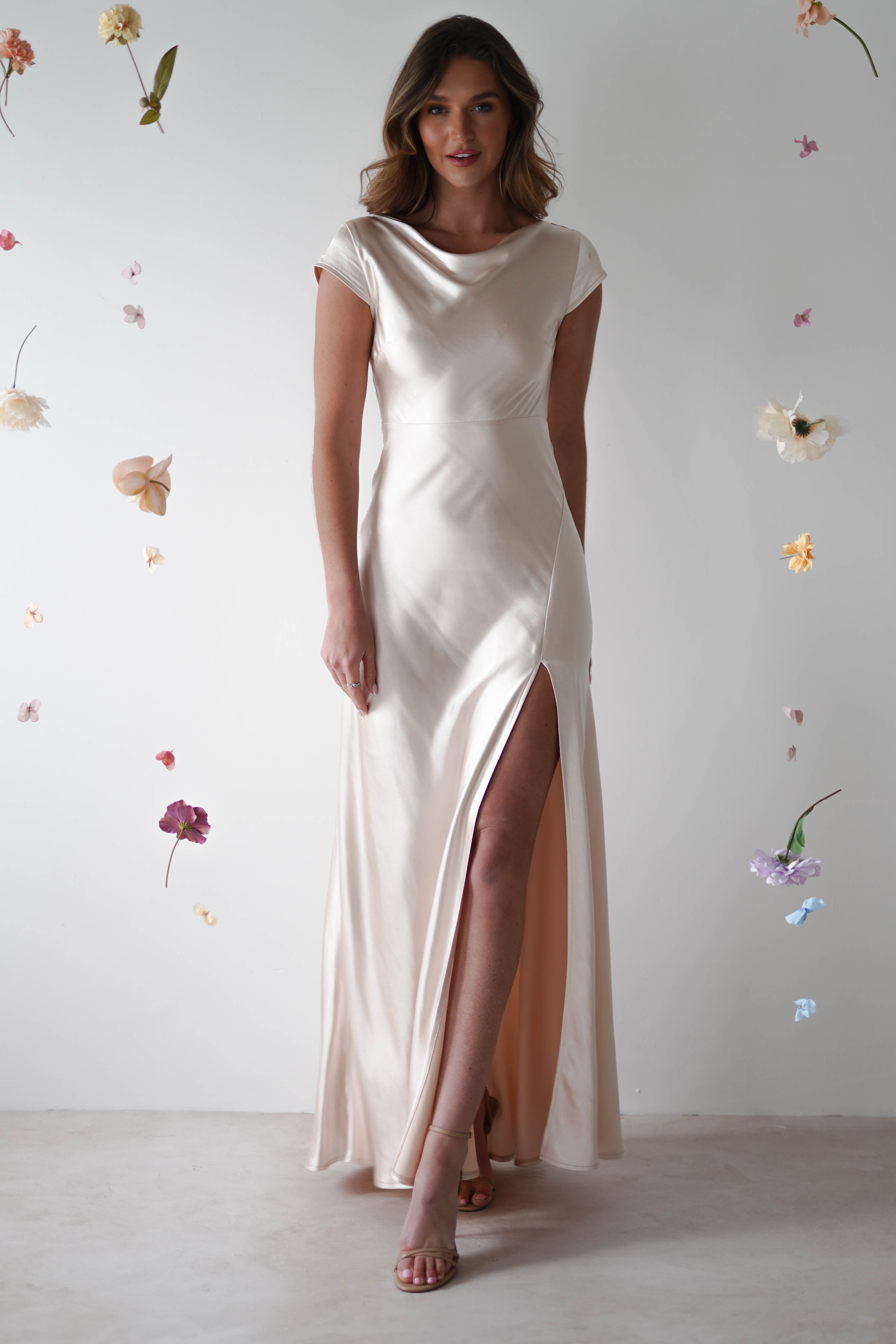 Ramona Soft Satin Maxi Dress | Champagne | Graduation | Bride To Be Hen Dress | Oh Hello Clothing