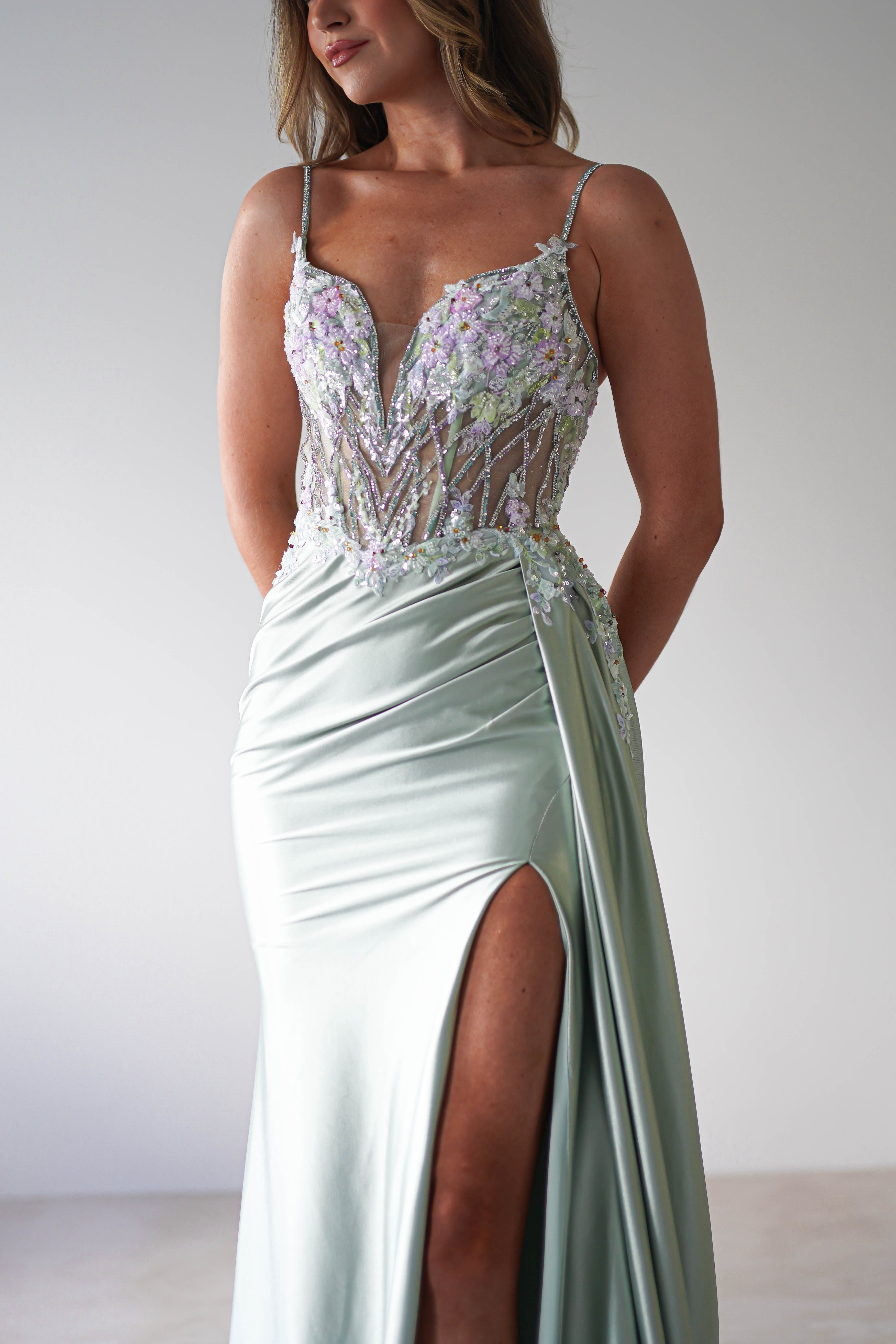 Annabel Embellished Bodycon Gown | Sage | Debs & Prom | Formal Gown | Oh Hello Clothing