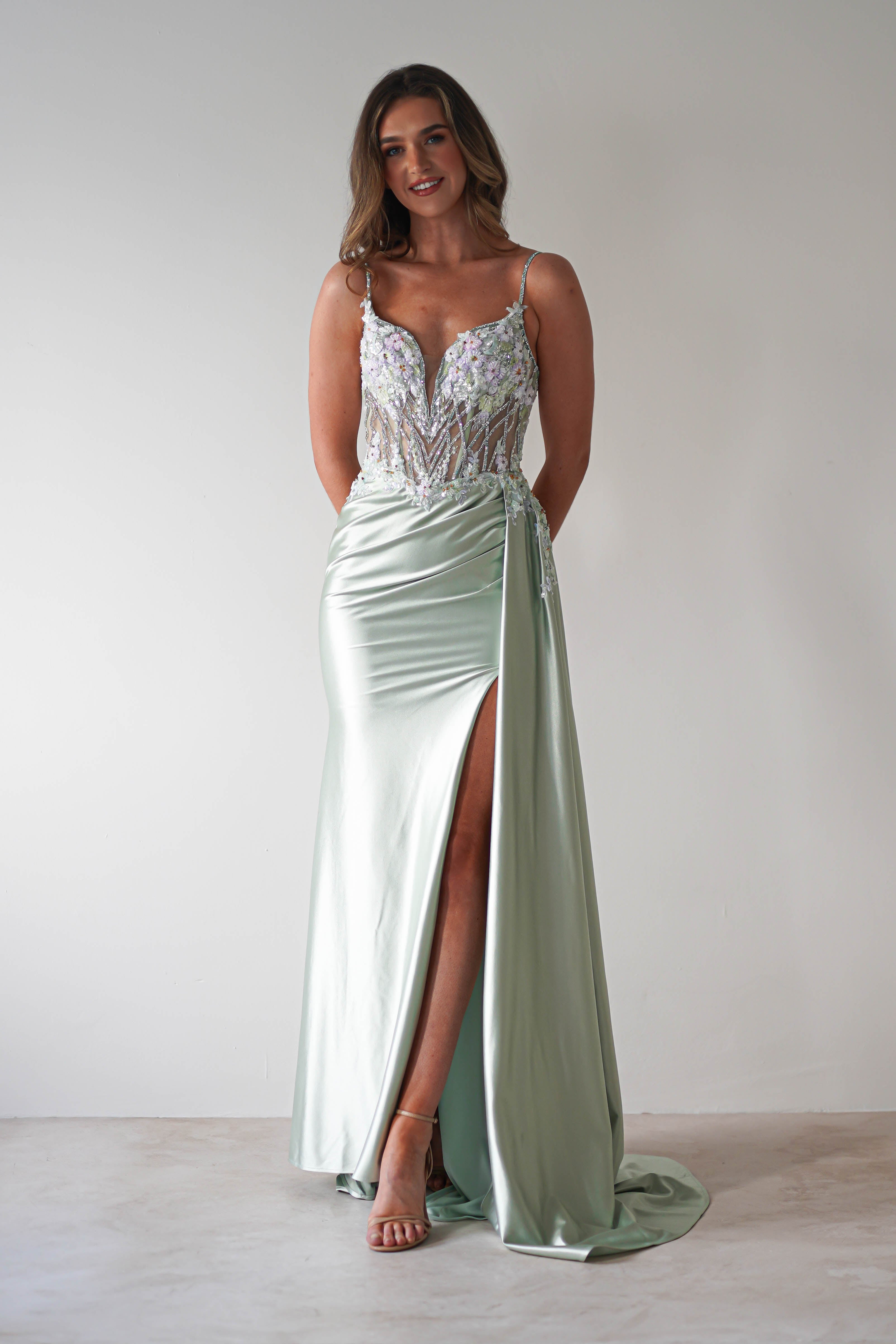 Annabel Embellished Bodycon Gown | Sage | Debs & Prom | Formal Gown | Oh Hello Clothing