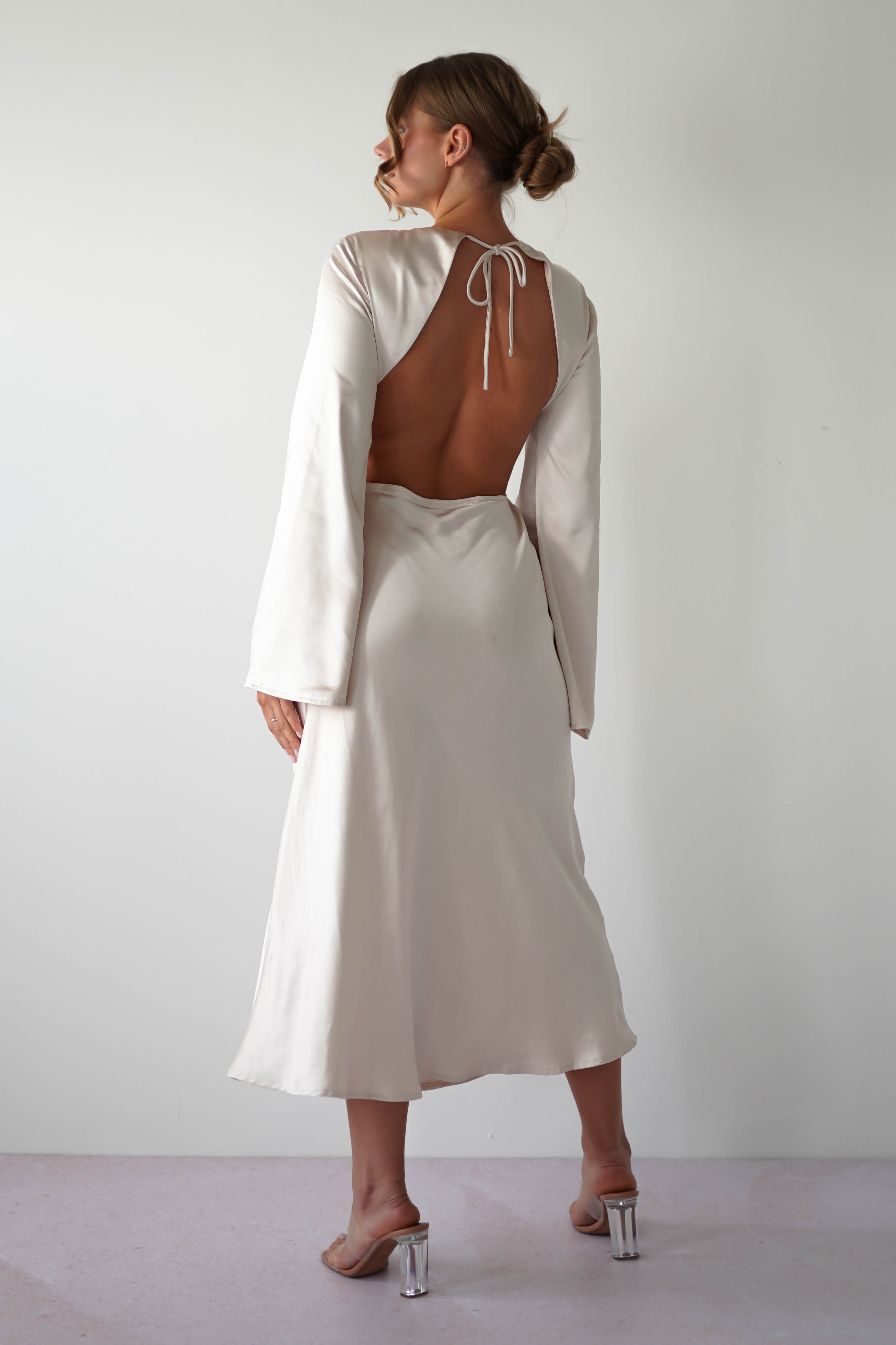 Vivian Long Sleeve Midi Dress | Champagne | Graduation | Bride To Be Hen Dress | Oh Hello Clothing