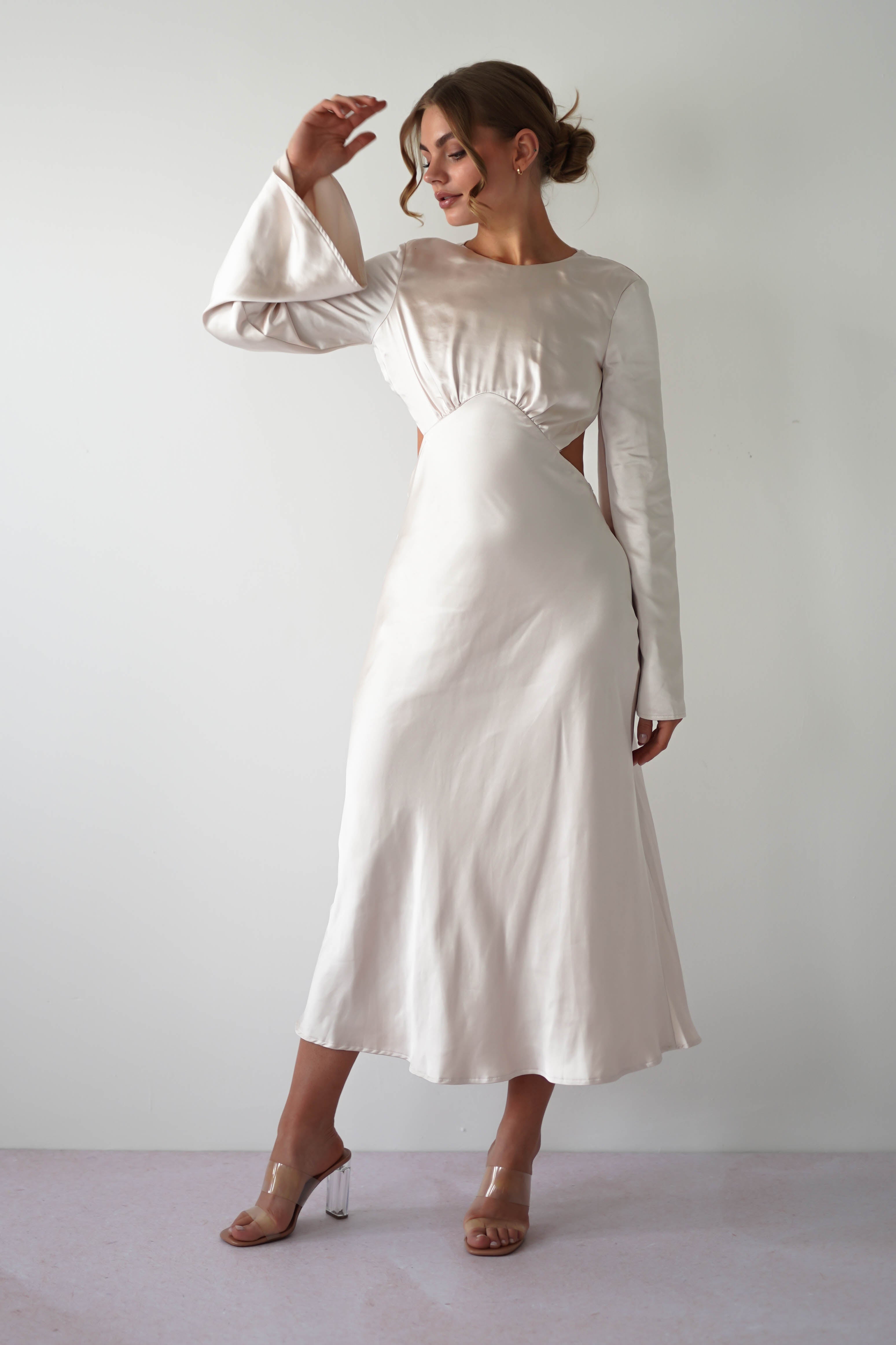 Vivian Long Sleeve Midi Dress | Champagne | Graduation | Bride To Be Hen Dress | Oh Hello Clothing