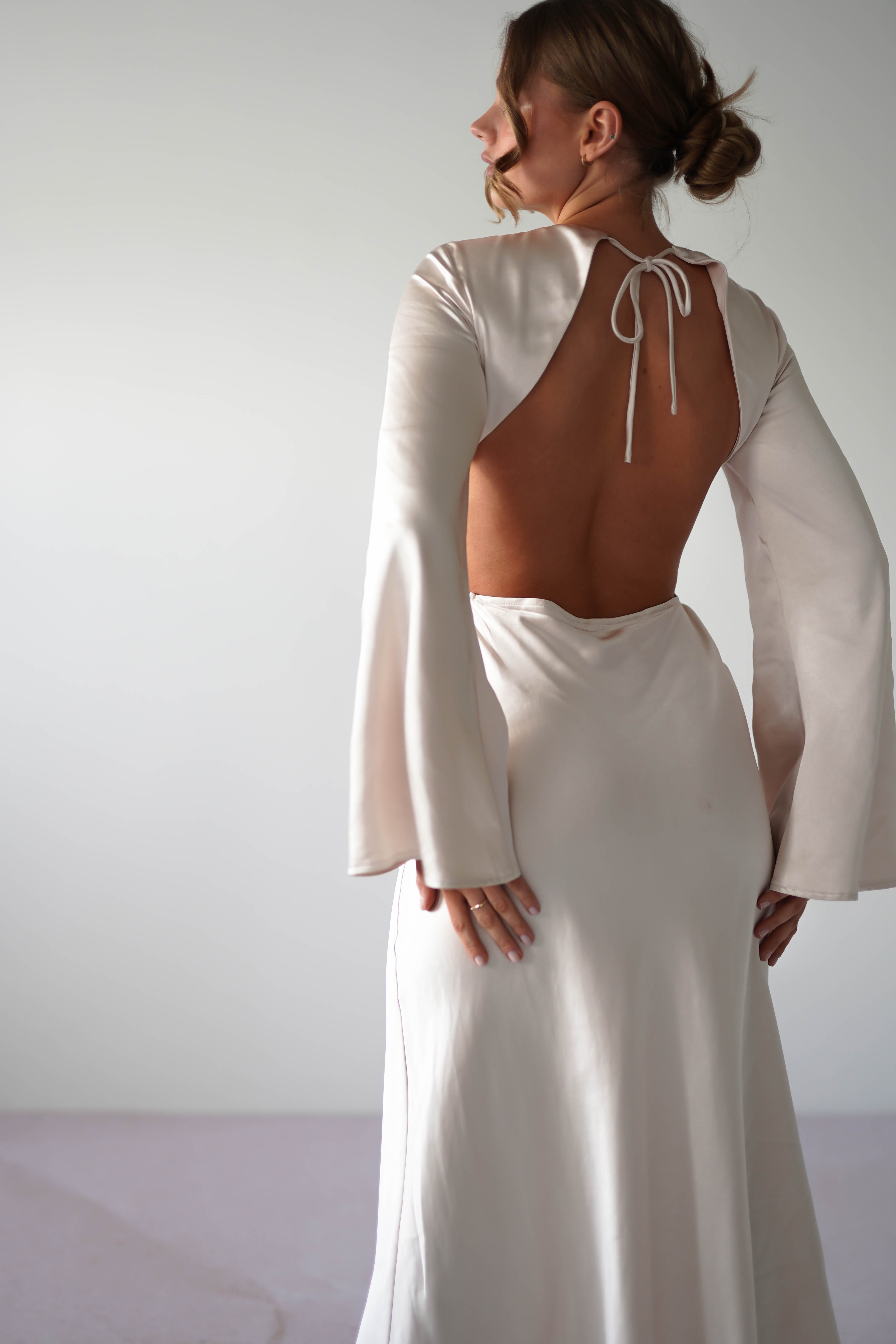 Vivian Long Sleeve Midi Dress | Champagne | Graduation | Bride To Be Hen Dress | Oh Hello Clothing