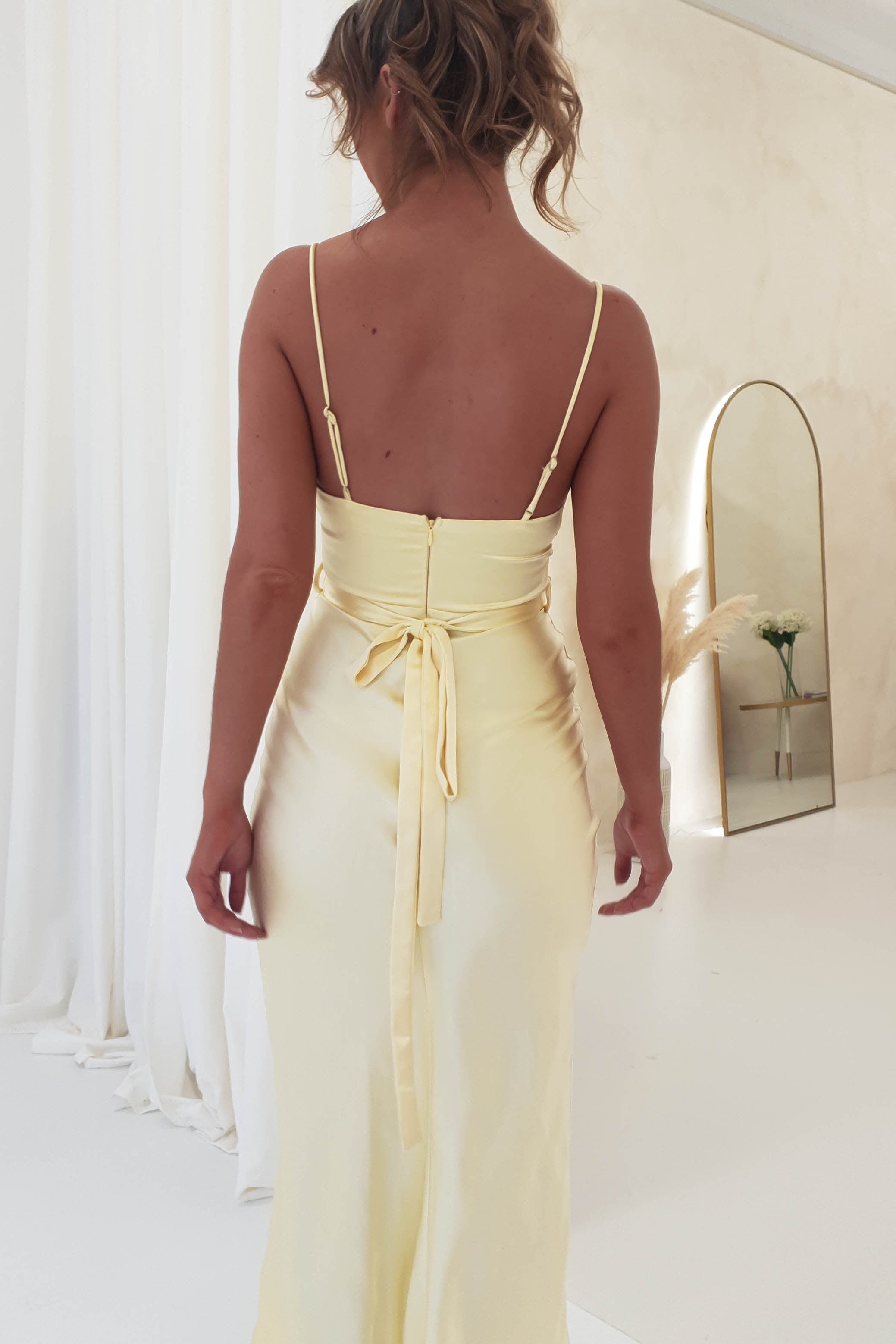 Everleigh Soft Satin Midi Dress | Butter Yellow | Wedding Guest Dress | Oh Hello Clothing