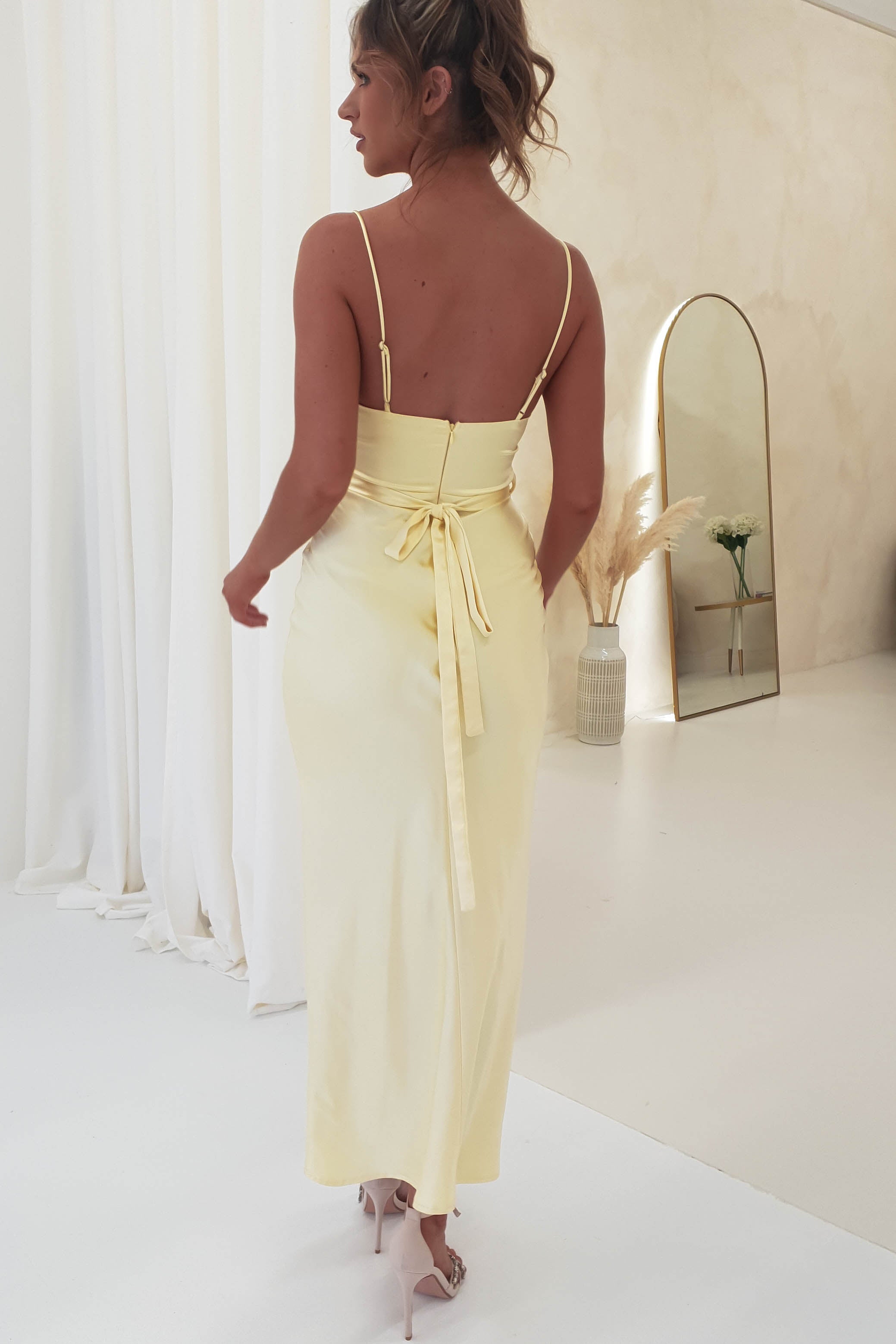 Everleigh Soft Satin Midi Dress | Butter Yellow | Wedding Guest Dress | Oh Hello Clothing