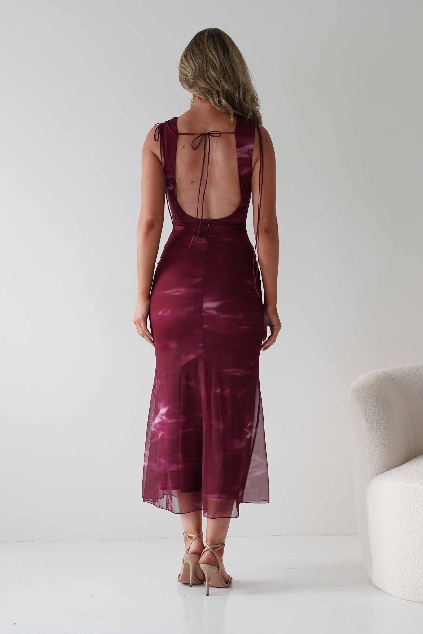 Drew Mesh Printed Maxi Dress Wine Print | Wedding Guest Dress | Maxi | Mesh | Oh Hello Clothing